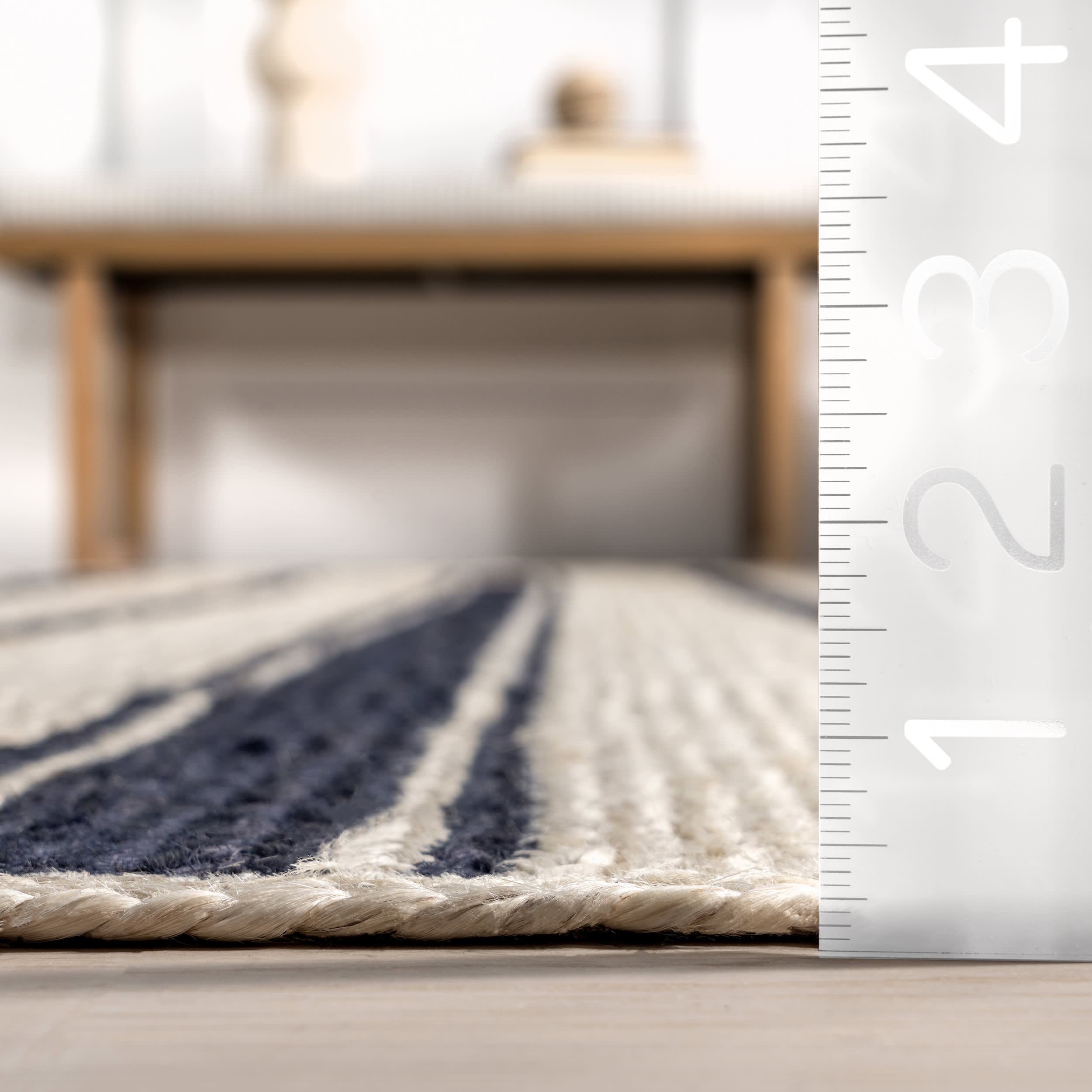 Calathea Striped Jute Rug - Navy Blue Natural Fiber Floor Mat for Boho Living Room, Bedroom & Home Decor | Eco-Friendly & Durable