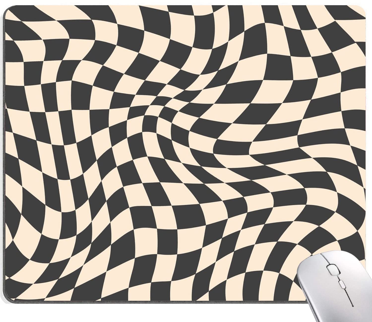 Hokafenle Checkered Mouse Pad - Black & Cream Square Non-Slip Rubber Base Waterproof Computer Mouse Mat for Office, Gaming & Home Workspace