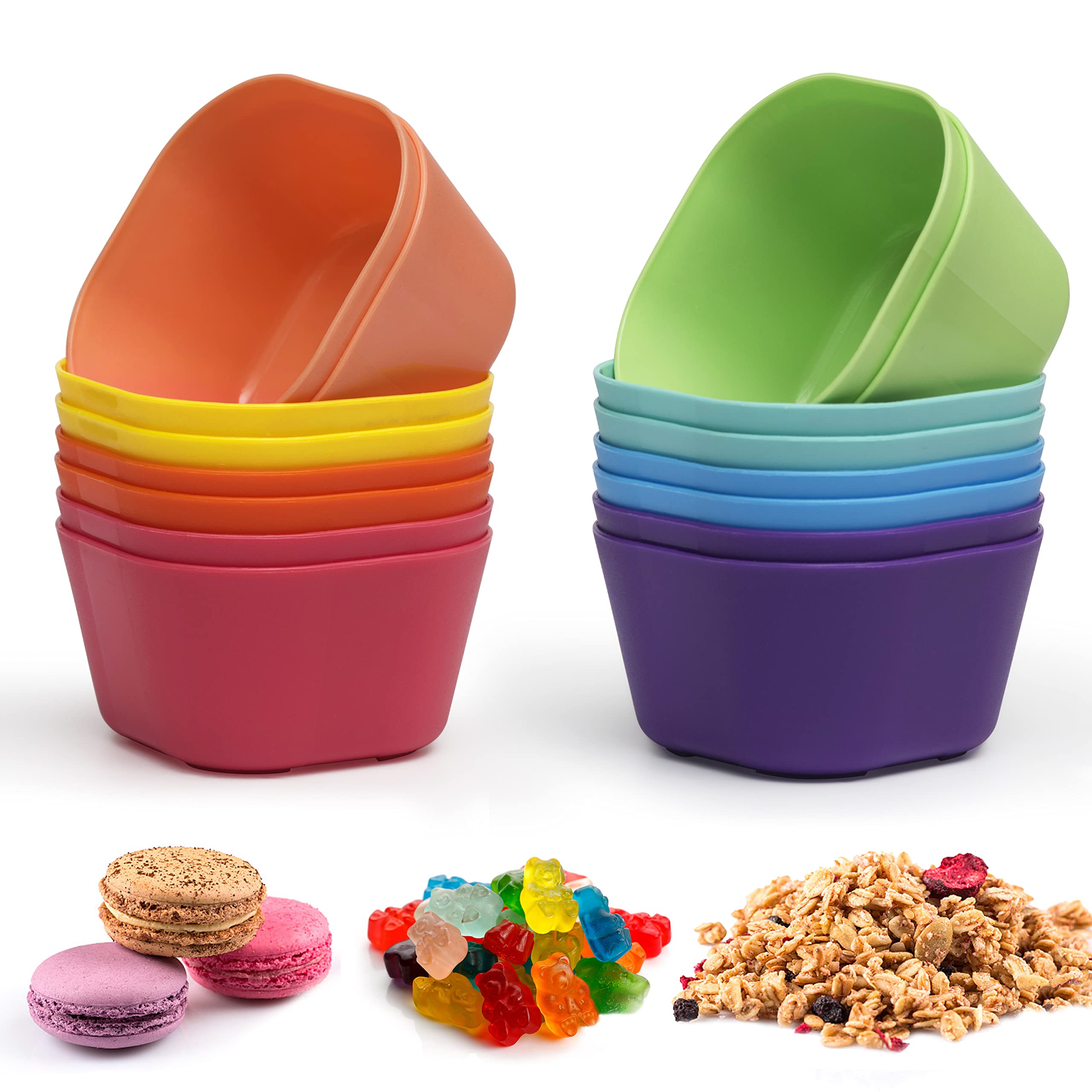 Klickpick 15oz Kids Bowls Set of 16 - Colorful BPA-Free Microwave & Dishwasher Safe Toddler Bowls for Snacks, Cereal, Meals - 8 Vibrant Colors - Perfect for Daycare, School Lunches & Family Dining