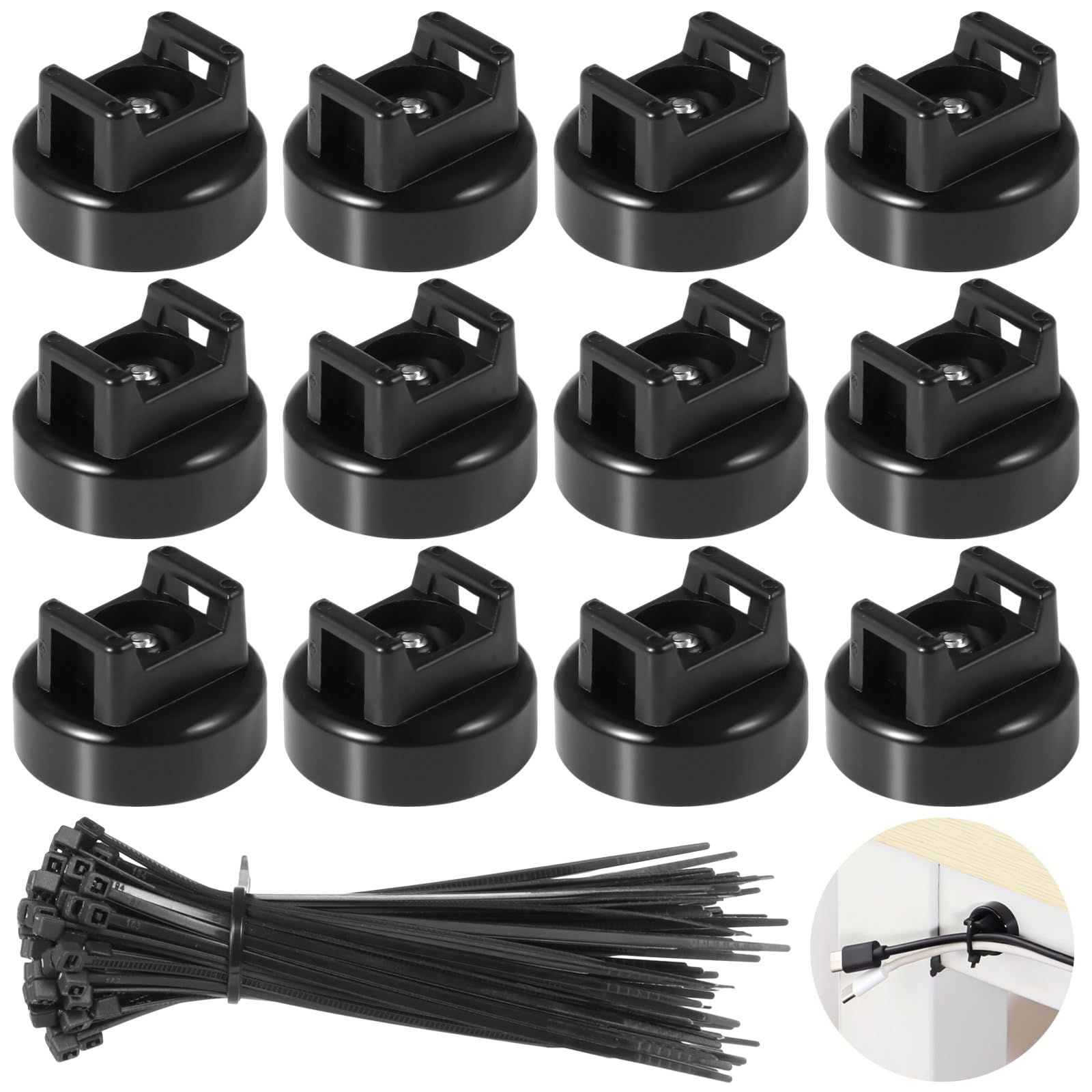 50 Pcs Magnetic Cable Zip Tie Mounts with 200 Pcs Cable Ties - Strong Multipurpose Magnetic Wire Organizer for Home Office, Car, Desk, and Workshop Cable Management