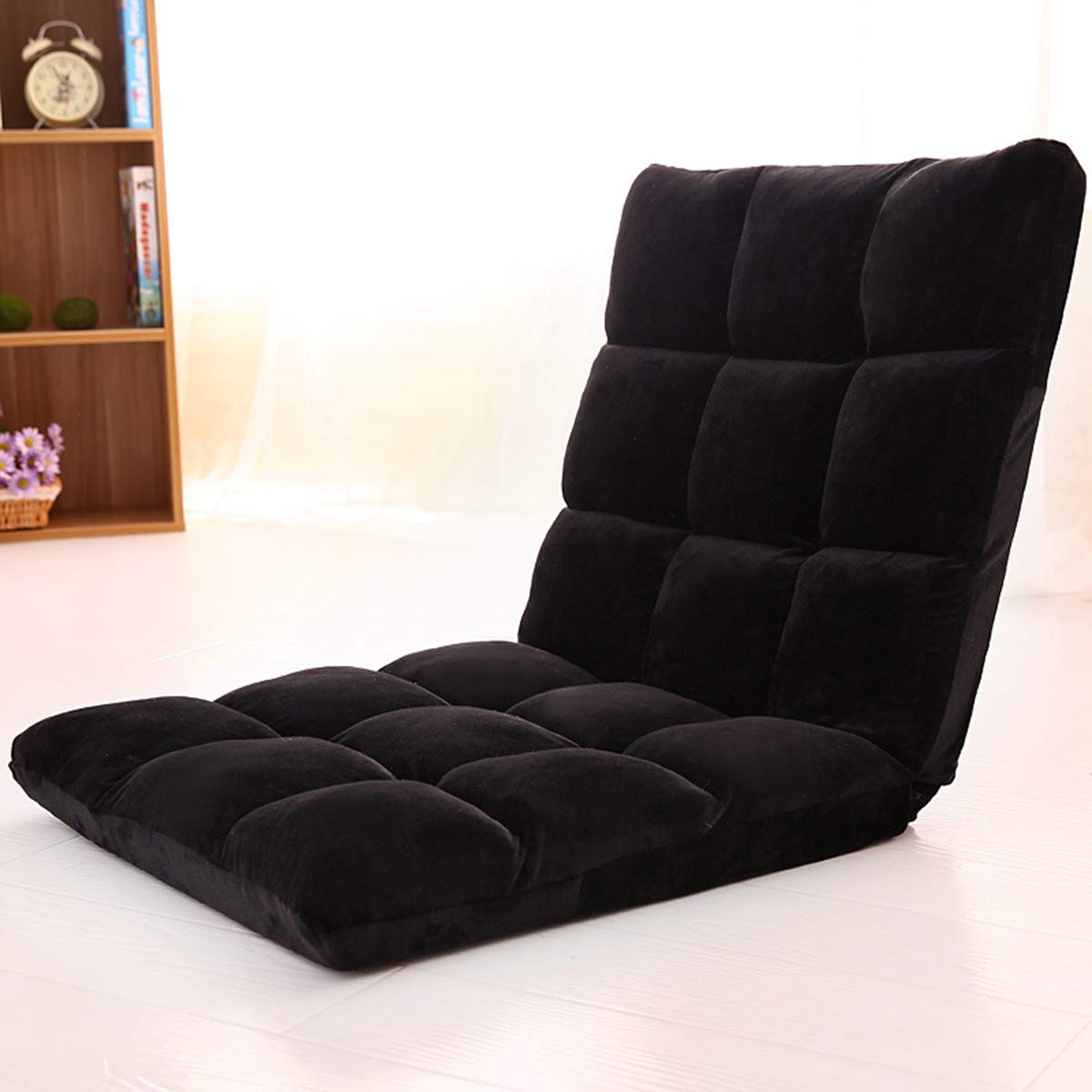Adjustable Lazy Sofa Cushioned Floor Lounge Chair - Ergonomic Living Room Leisure Chaise for Relaxing & Reading (Black) - Perfect for Small Spaces, Apartments & Dorm Rooms
