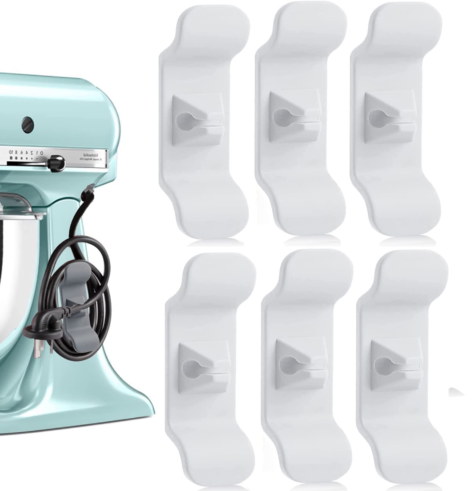 LYYL Smartsaker 6-Pack White Kitchen Appliance Cord Winders - Cord Organizer for Blenders, Mixers, Toasters & Small Appliances - Perfect for Countertop Storage & Cable Management