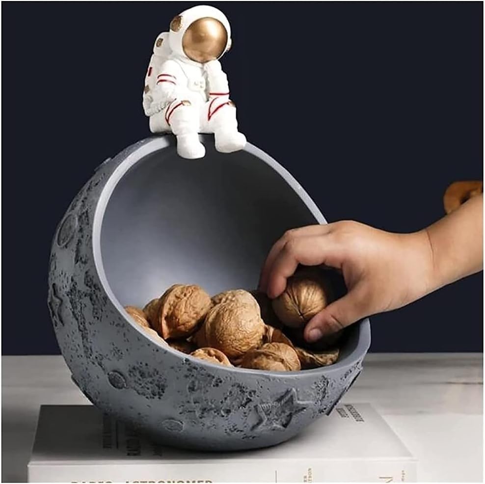 Astronaut Key Holder Tray - Stylish Storage Bowl for Keys, Jewelry, Earrings & Coins | Home Decor Organizer for Entryway, Dresser & Vanity | Perfect Housewarming Gift (Grey) - Ideal for Space-Themed Rooms, Office Desks & Gift Giving