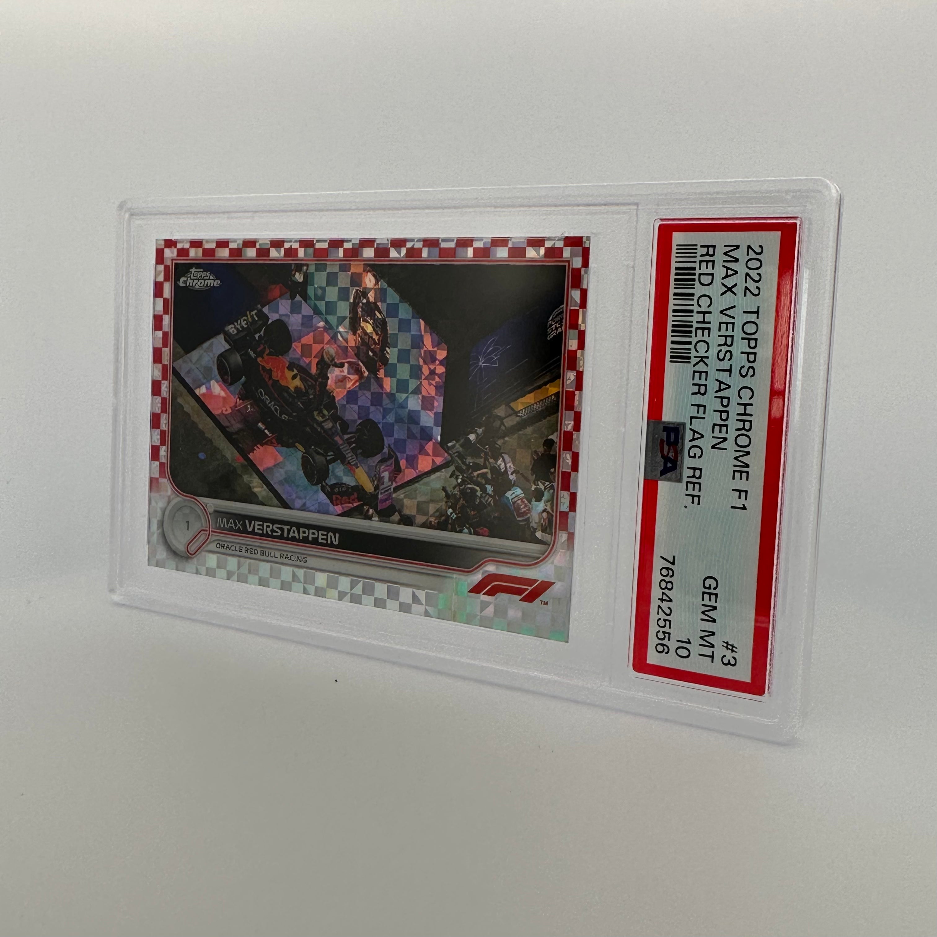 PSA 10 1/5 MAX VERSTAPPEN #3 Red Checker Flag Refractor - Rare F1 Racing Card for Collectors & Fans, Perfect for Display & Investment