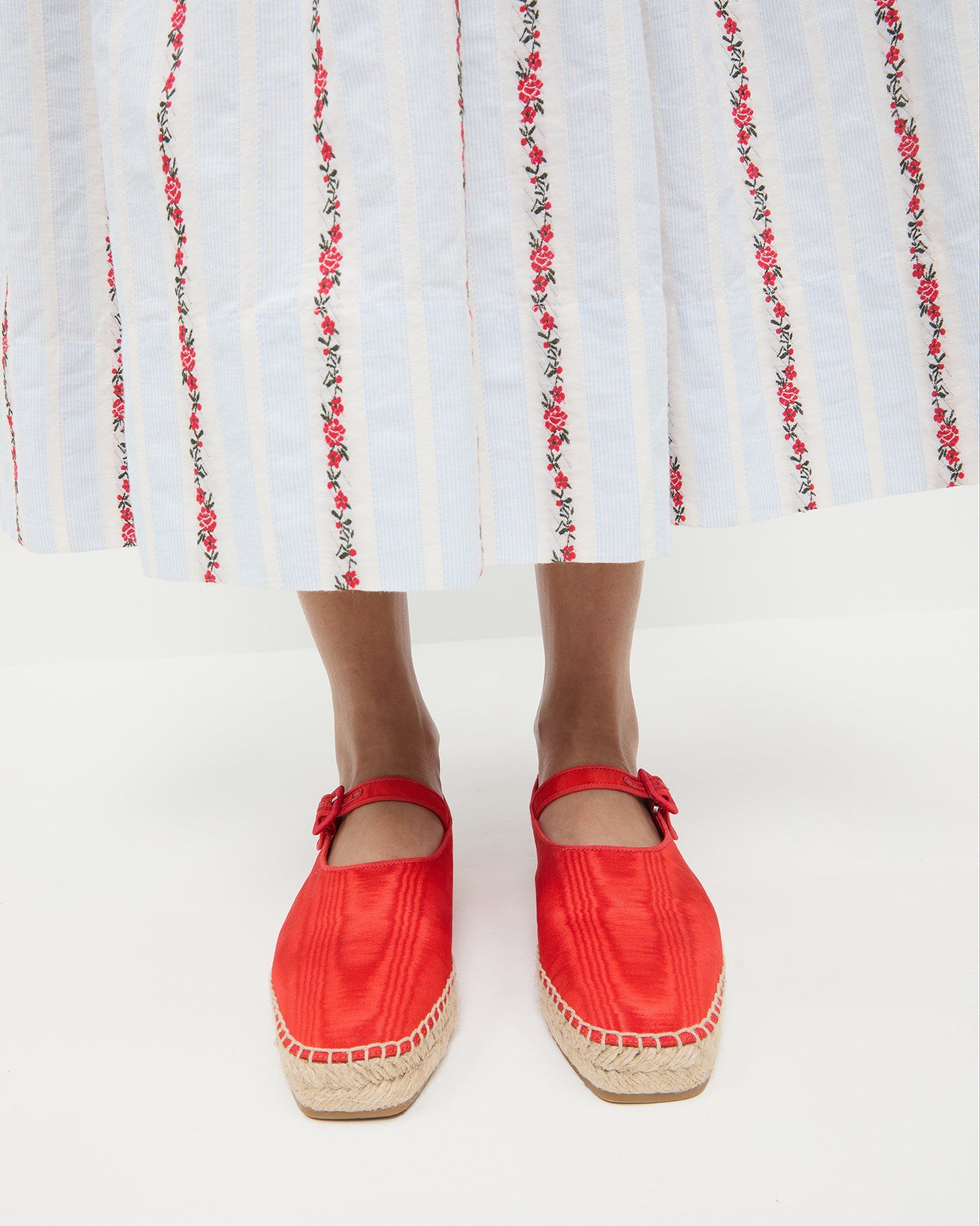 Clover Red Moiré Espadrille Shoes - Women's Casual Summer Flats with Comfortable Jute Sole | Perfect for Beach, Vacation & Everyday Wear