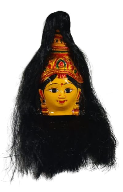 Metal Doll Beauty Tool - Yellow Face with Black Hair Wig for Varalakshmi Pooja & Nombu (1 Set) | Perfect for Hindu Rituals, Home Decor & Gift Giving