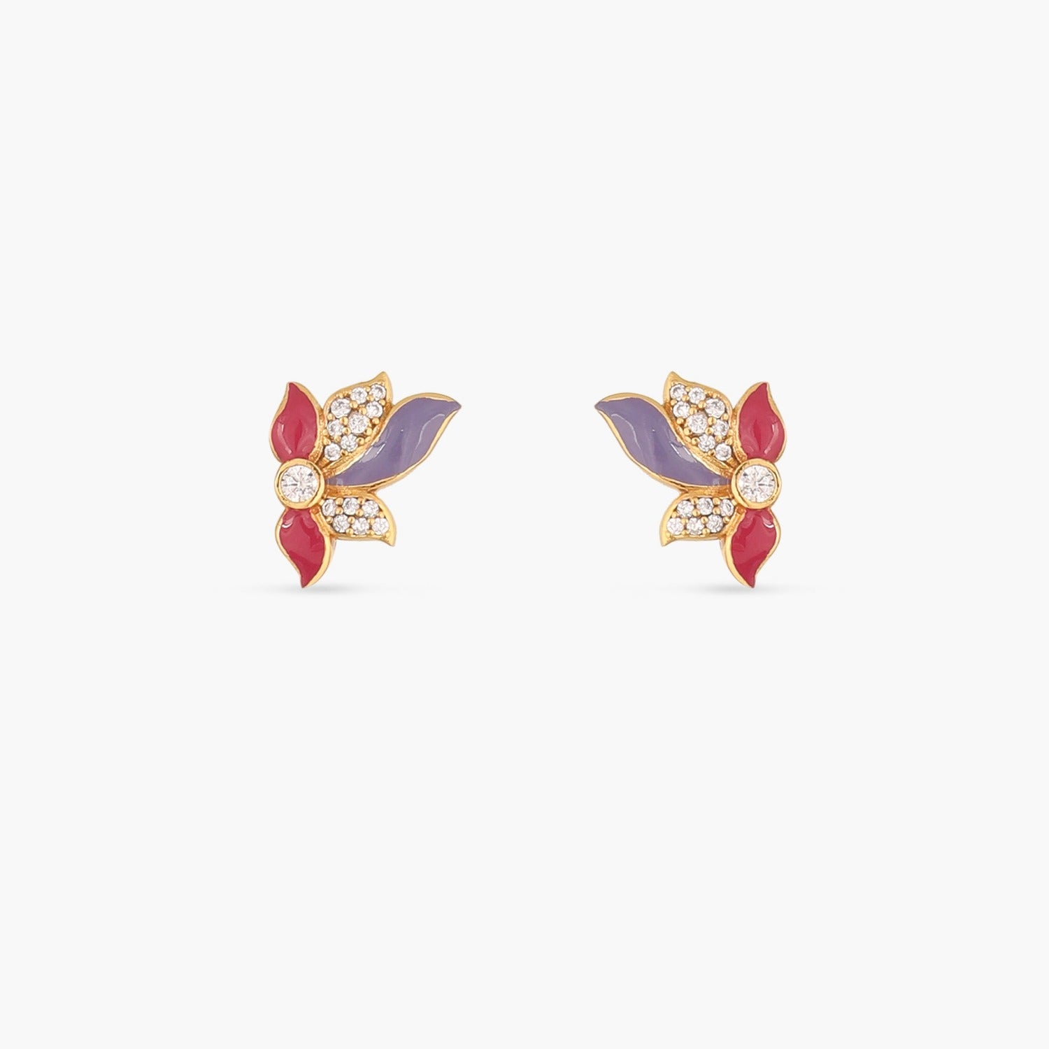 Pansy Floral CZ Flare Stud Earrings for Women - Elegant Cubic Zirconia Flower Earrings for Daily Wear & Special Occasions