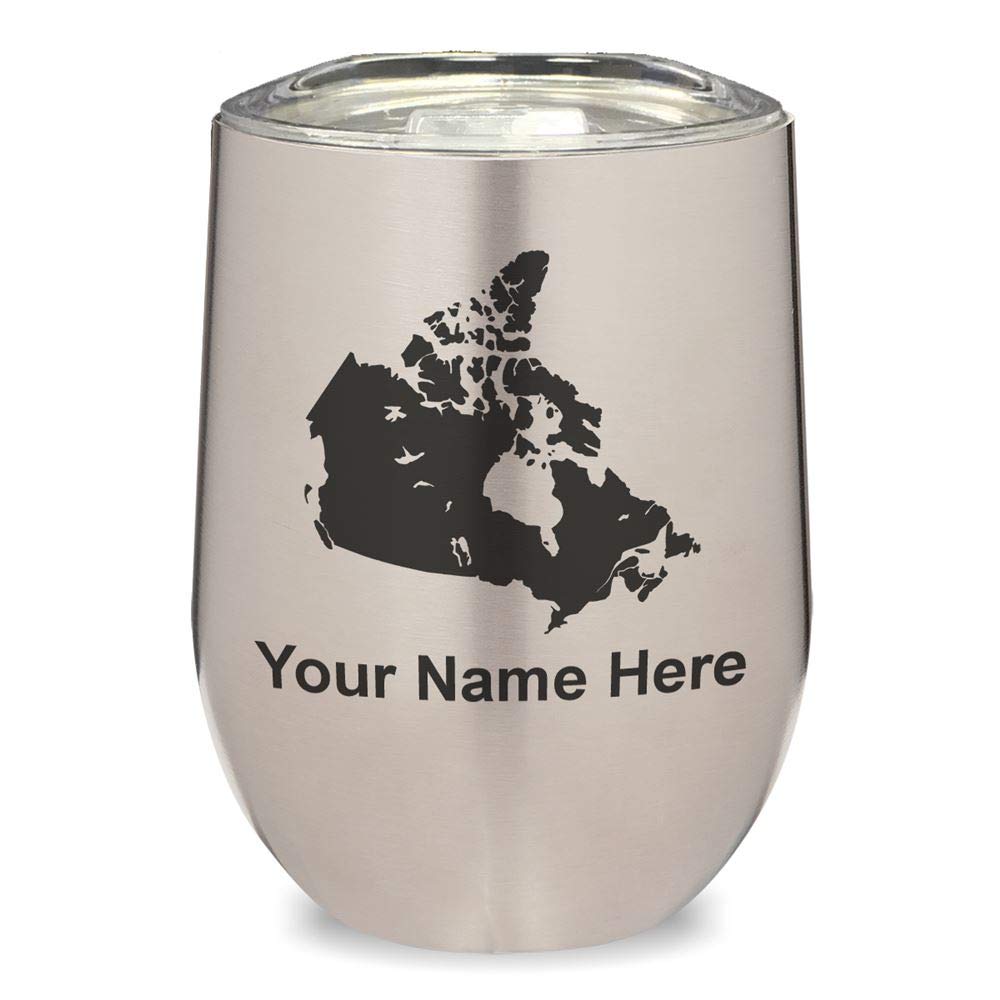 LaserGram Double Wall Insulated Stainless Steel Wine Tumbler with Canada Silhouette Design - Personalized Engraved Gift for Wine Lovers - Perfect for Outdoor Picnics, Camping & Home Entertaining (Stainless Steel)
