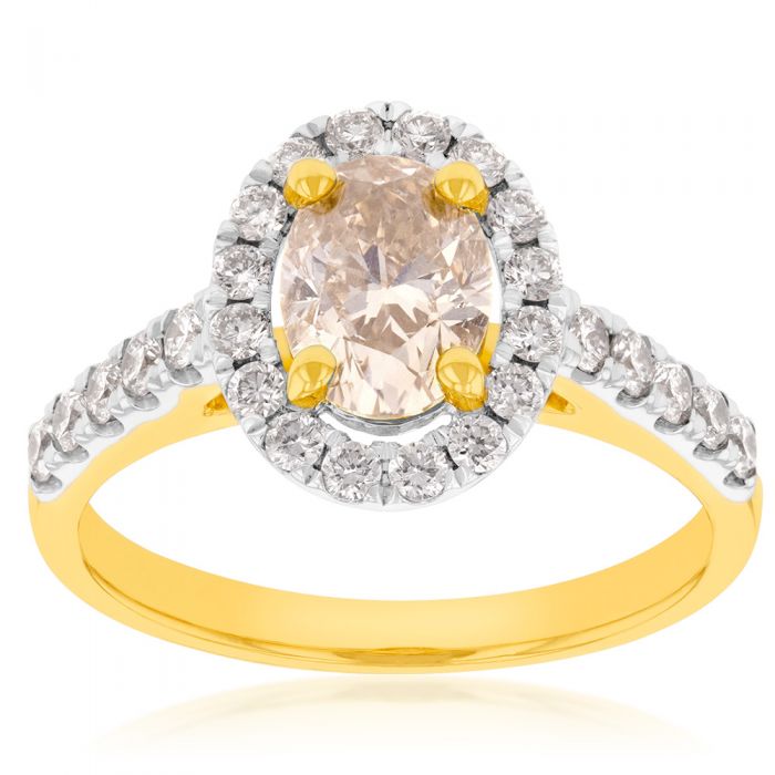 18ct Yellow Gold 1.50 Carat Diamond Ring with 1 Carat Oval Australian Diamond - Elegant Engagement & Wedding Ring for Women - Perfect for Proposals, Anniversaries & Special Occasions