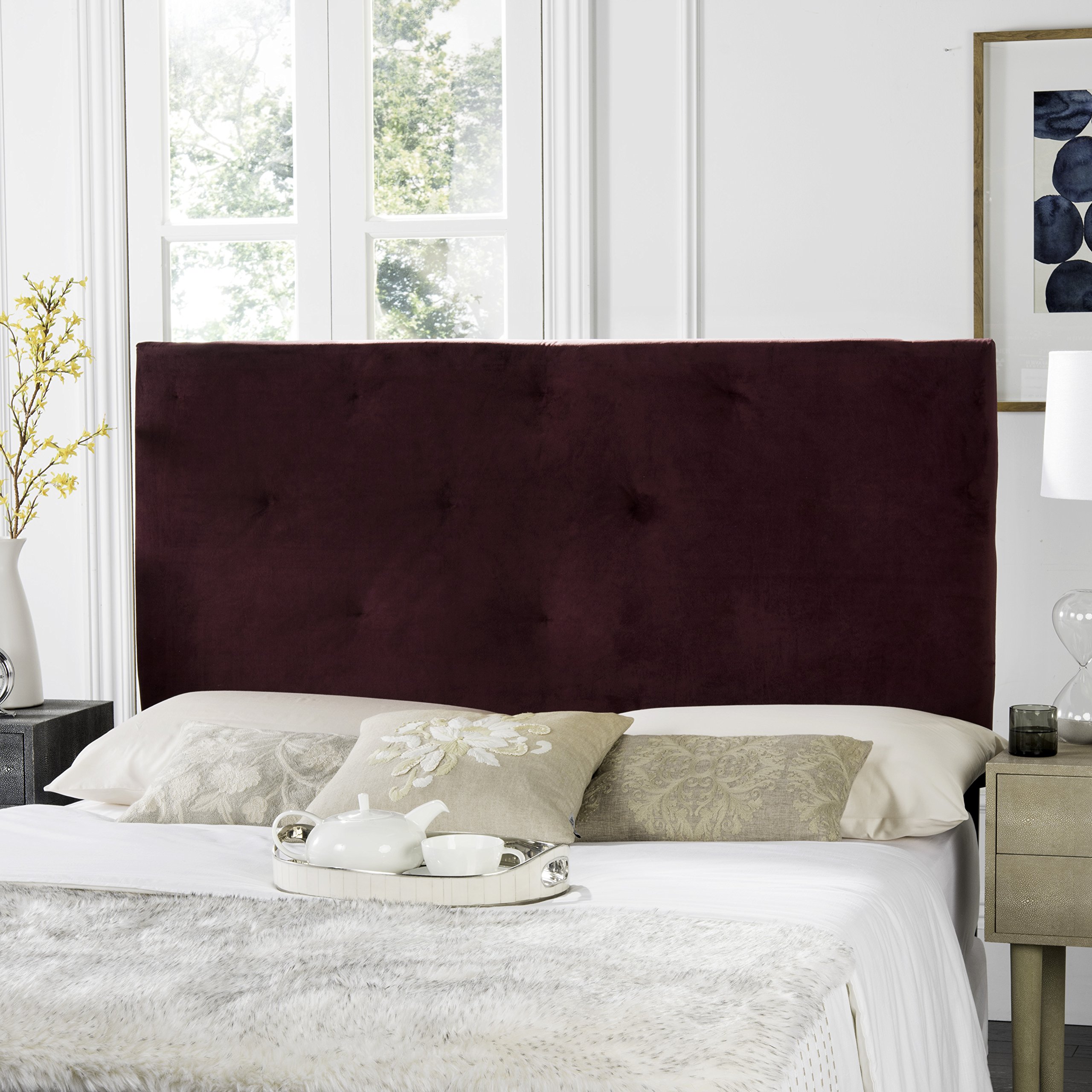 Safavieh Martin Bordeaux Cotton Upholstered Tufted Queen Size Headboard - Elegant Bedroom Decor for Master Bedroom & Guest Room