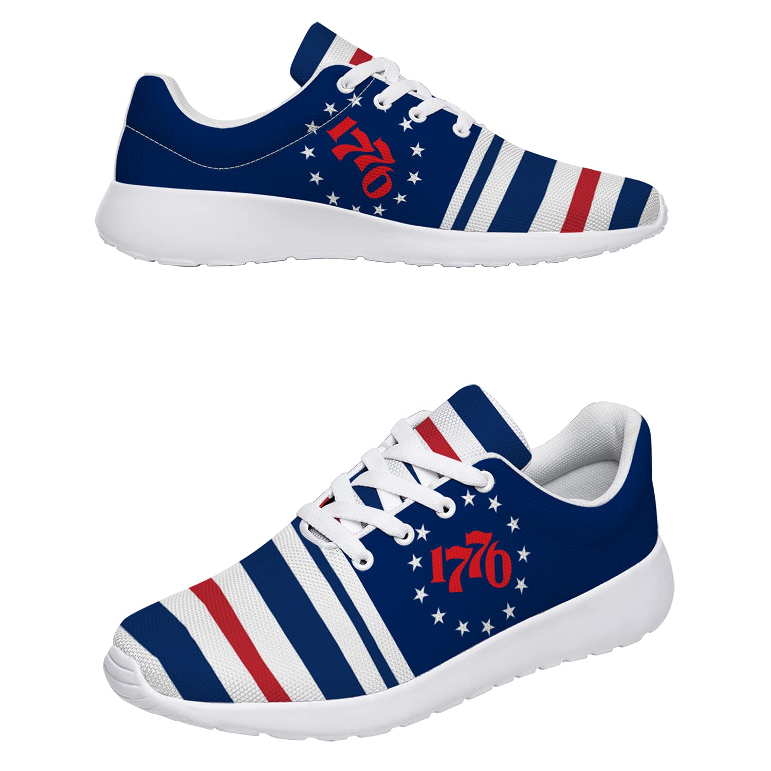 3D Printed Betsy Ross 1776 USA Flag Sneakers - Patriotic American Flag Shoes for Men & Women - Navy Blue July 4th Tennis Shoes - US Men's Size 11.5 - Perfect Independence Day Gift & Casual Wear