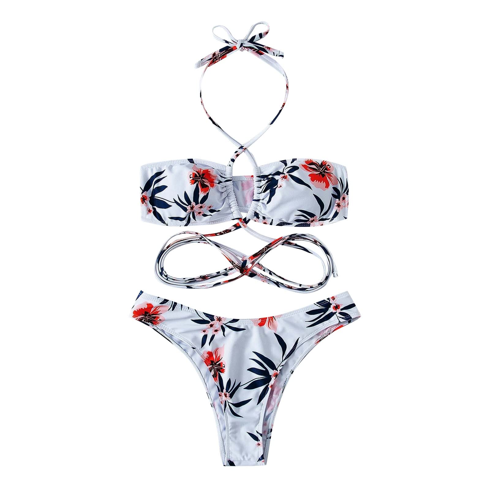 Women's High Waist Floral Print Two-Piece Swimsuit - Sporty Bikini Set for Swimming, Beach Vacation & Summer Activities