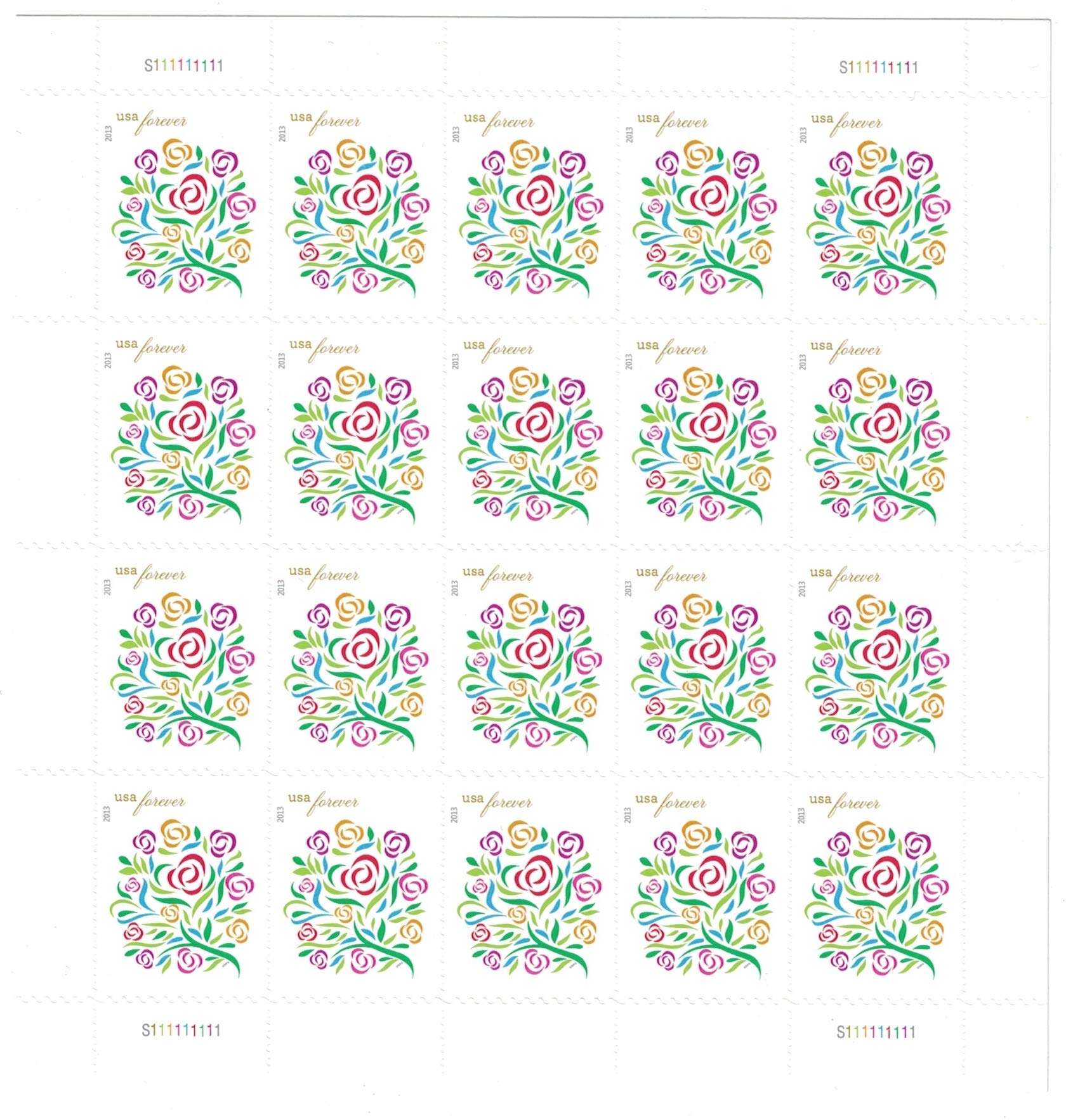 USPS Forever Stamps - Sheet of 20 Beautiful Floral Design for Wedding Invitations, Greeting Cards & Collectibles