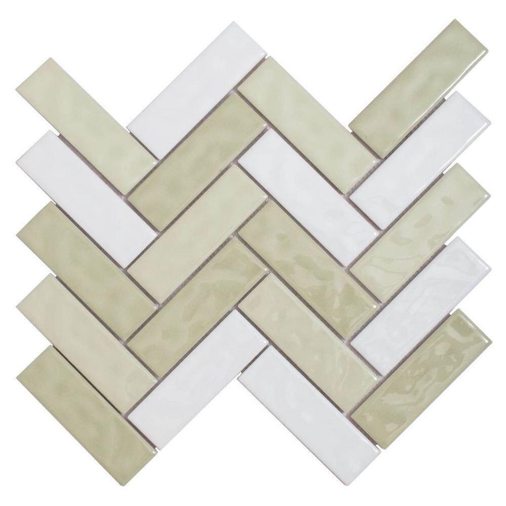 Herringbone Ceramic Wall Tile - Greenware for Kitchen Backsplash, Bathroom & Fireplace - Matte Finish Waterproof Mosaic Tiles for Home Decor