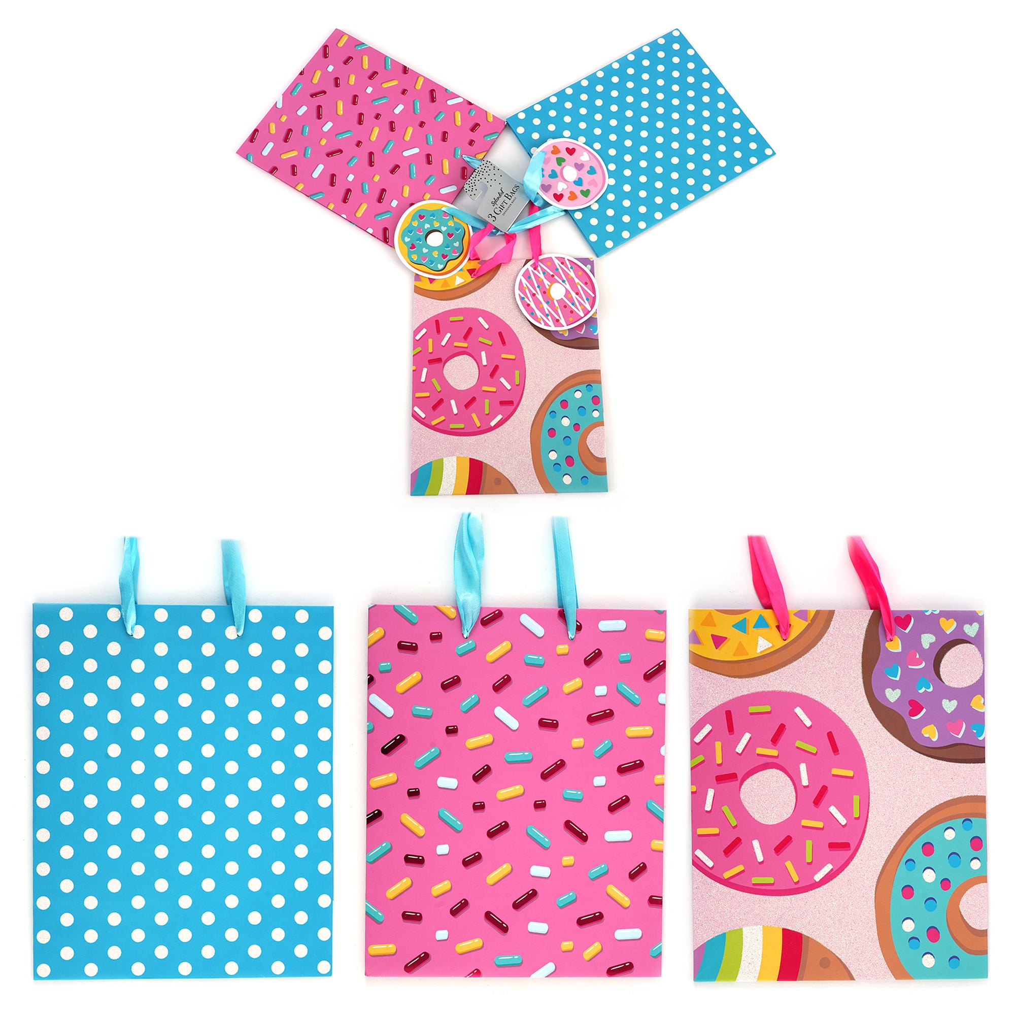 3-Pack Large Pink Party Favor Bags with Hot Stamp & Glitter Designs - Perfect for Birthday, Baby Shower & Wedding Gift Bags