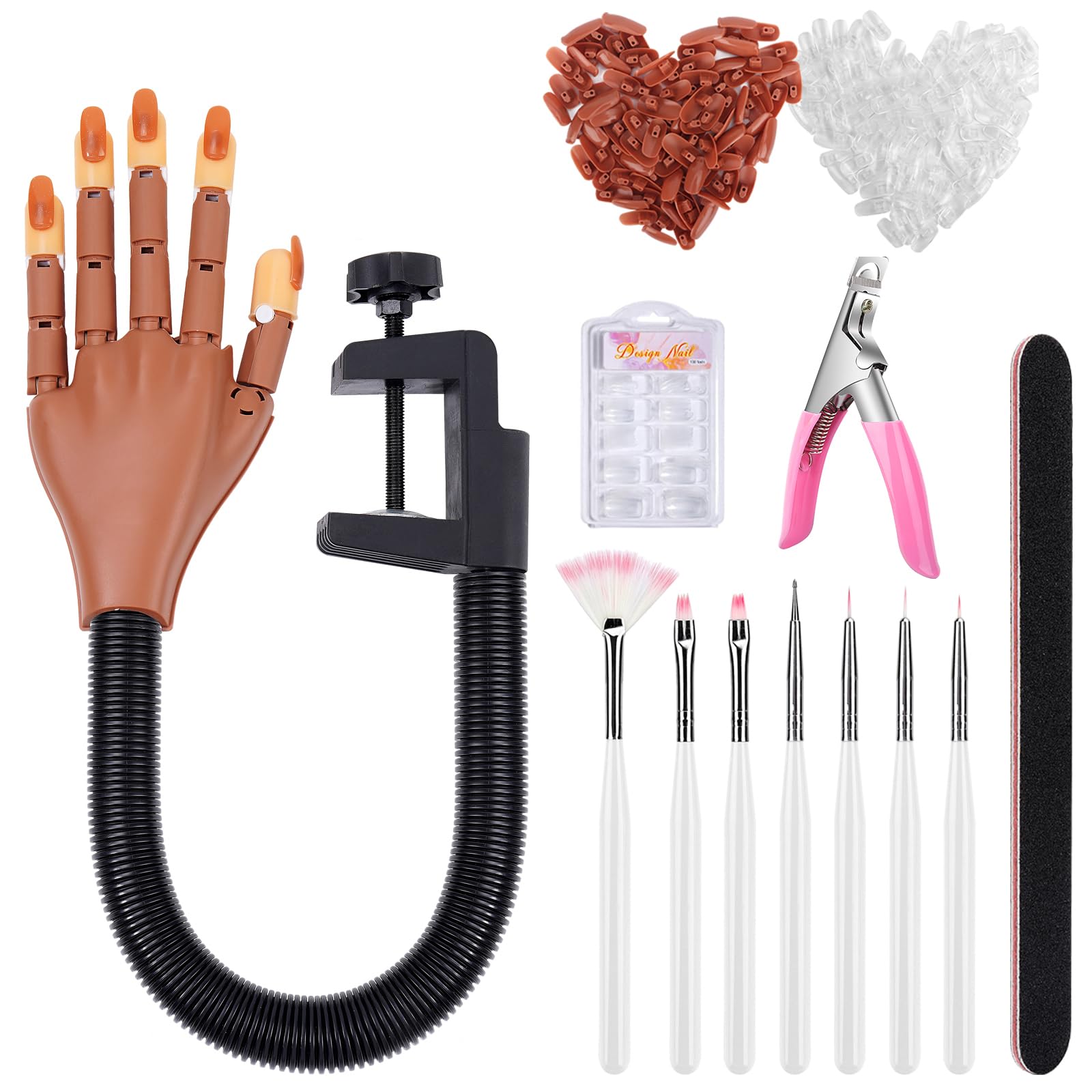 Flexible Acrylic Nail Practice Hand - Adjustable Nail Training Mannequin with 200 Replaceable Nails for DIY Manicure & Nail Art | Perfect for Beginners, Students & Salon Professionals