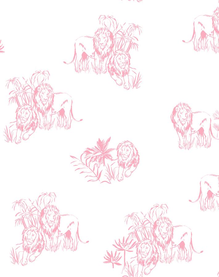 Foliage Lions Wallpaper by Tea Collection - Pink Botanical Jungle Theme for Kids Room & Nursery Decor