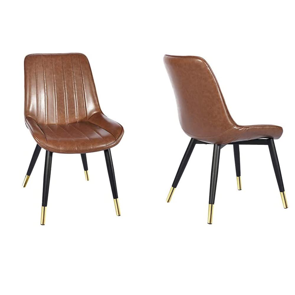 Vintage Brown Faux Leather Dining Chair - Armless Retro Accent Chair with Gold Metal Legs for Living Room, Kitchen, Dining Room & Office