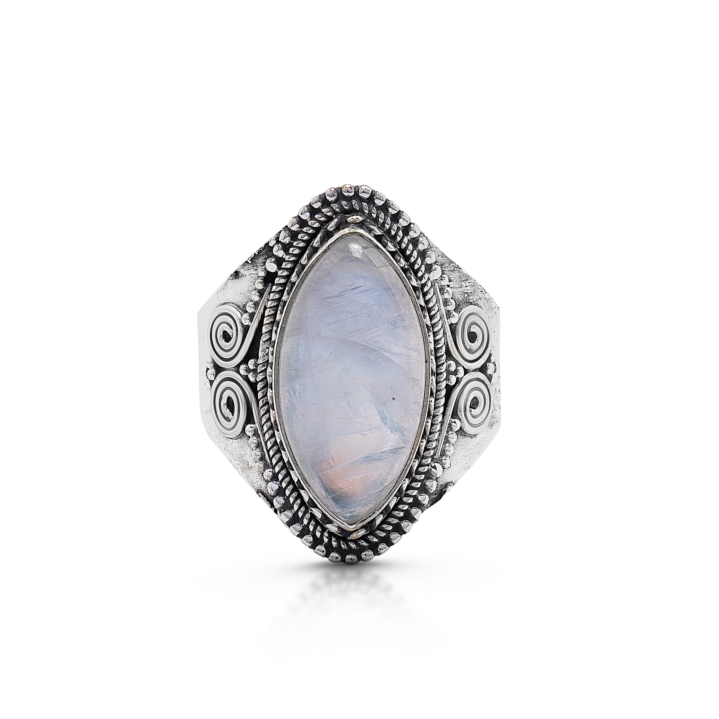 925 Sterling Silver Moonstone Ring for Women - Handmade Boho Chic Jewelry with Velvet Gift Box - Size 6-10 - Perfect for Everyday Wear, Gift Giving & Special Occasions