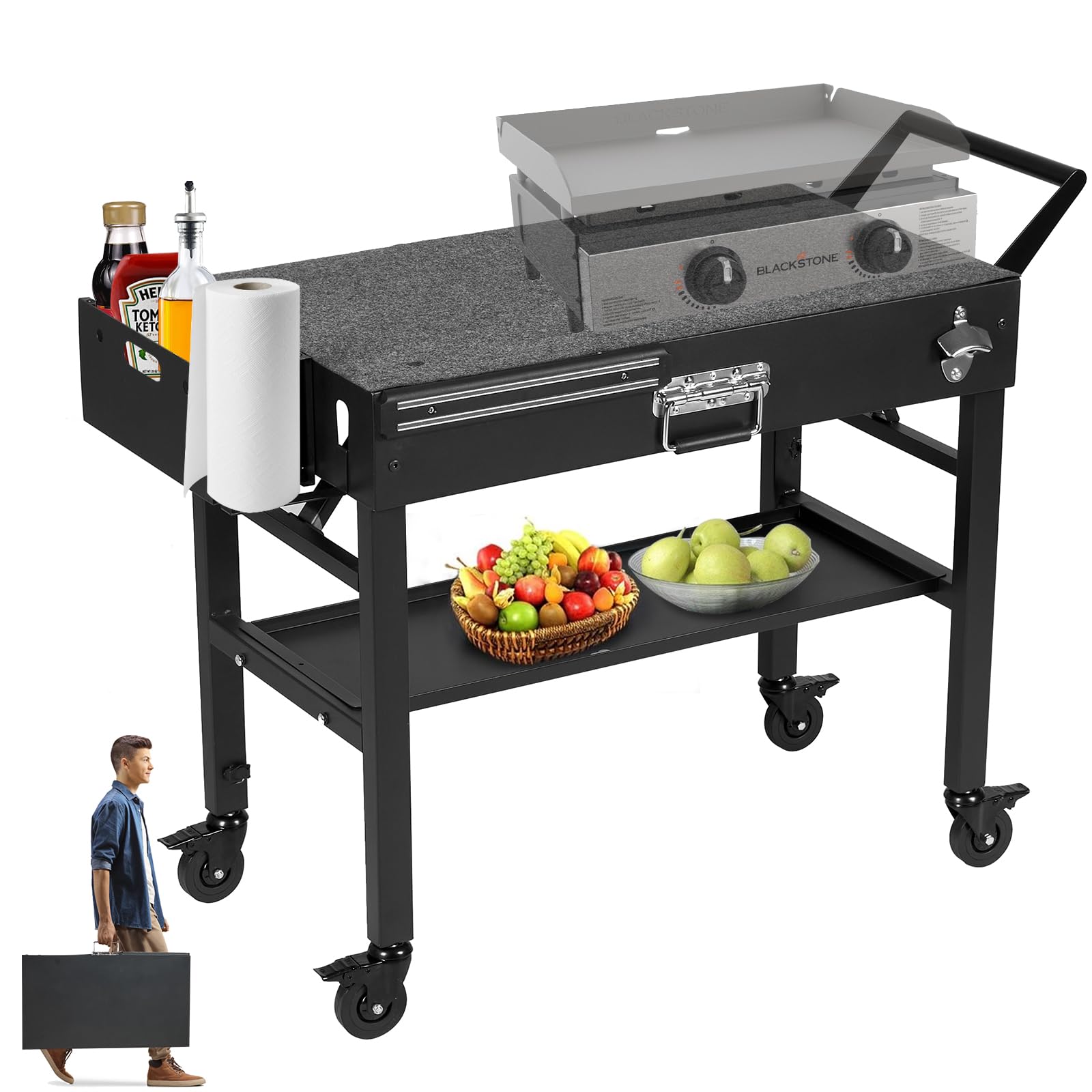 Portable Outdoor Grill Table with Blackstone Griddle Stand - Heavy Duty Cart for 22