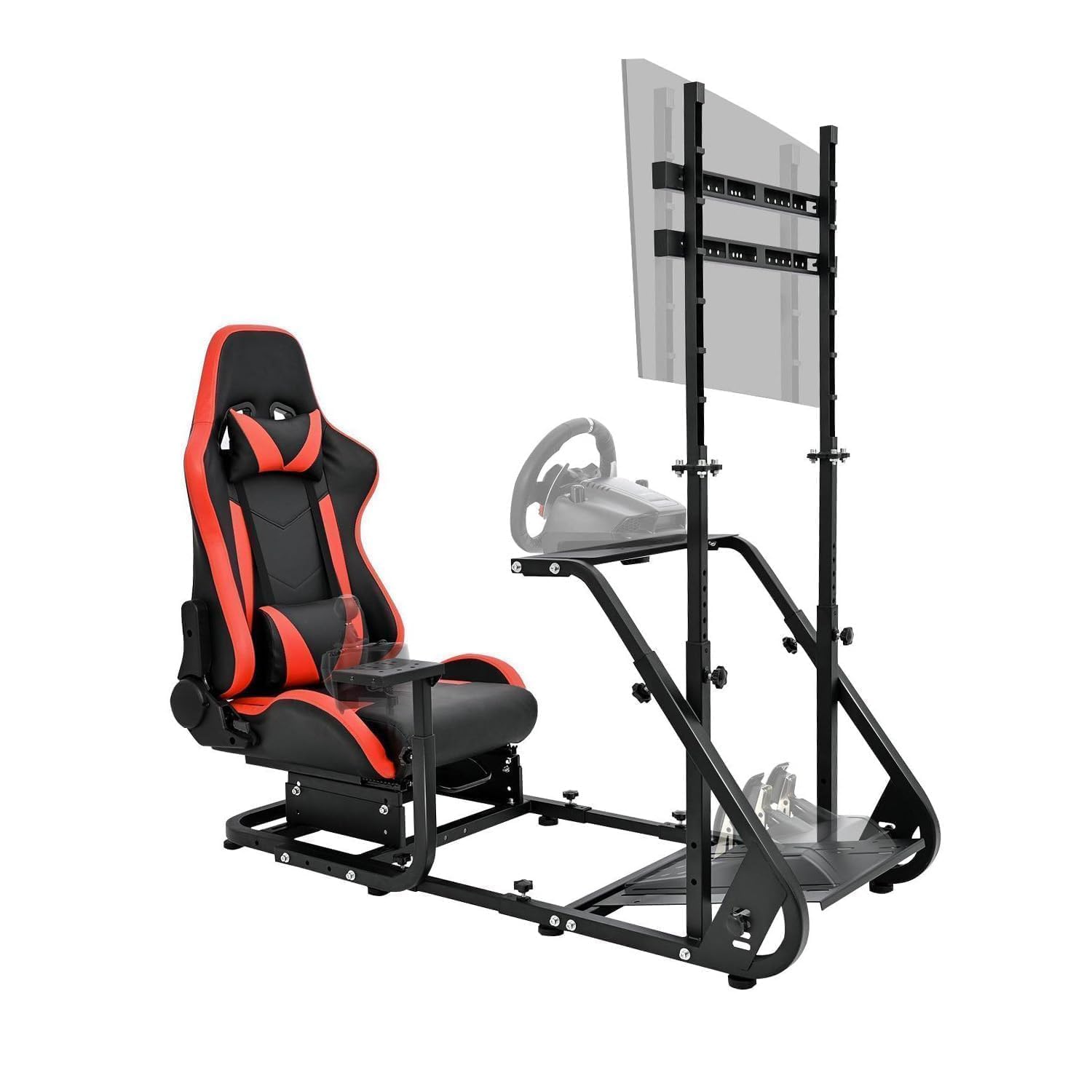 Supllueer Racing Simulator Cockpit with Comfort Gaming Seat & Monitor Stand - Compatible with Logitech G29/G920, Thrustmaster T300, Fanatec Wheels - Adjustable Sim Racing Mount (No Wheel/Shifter/Pedals/Display Included) - Perfect for Home Gaming, Esports Training & Professional Racing Simulation