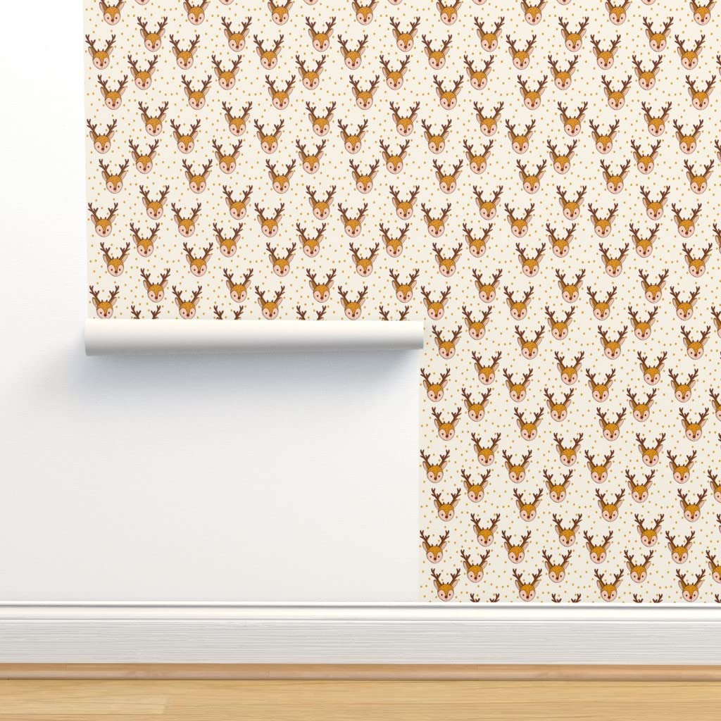 Premium Commercial Grade Wallpaper - 27ft x 2ft Deer Autumn Winter Nursery Decor, Cute Baby Girl Christmas Xmas Traditional Peel & Stick Wallpaper by Spoonflower - Perfect for Nursery, Bedroom, and Holiday Home Decoration