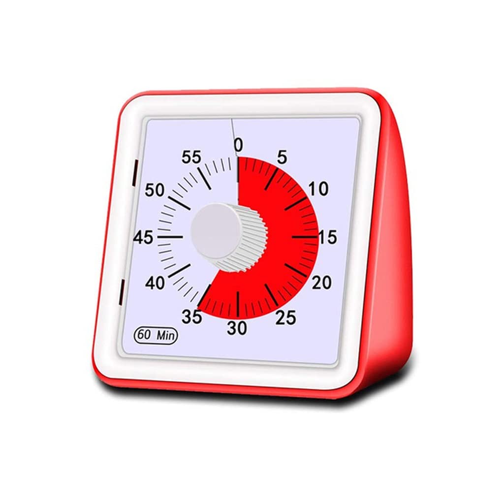60 Minute Silent Analog Visual Timer - Countdown Clock for Kids, Adults & Classrooms - Time Management Tool for Study, Work & Productivity (Red)