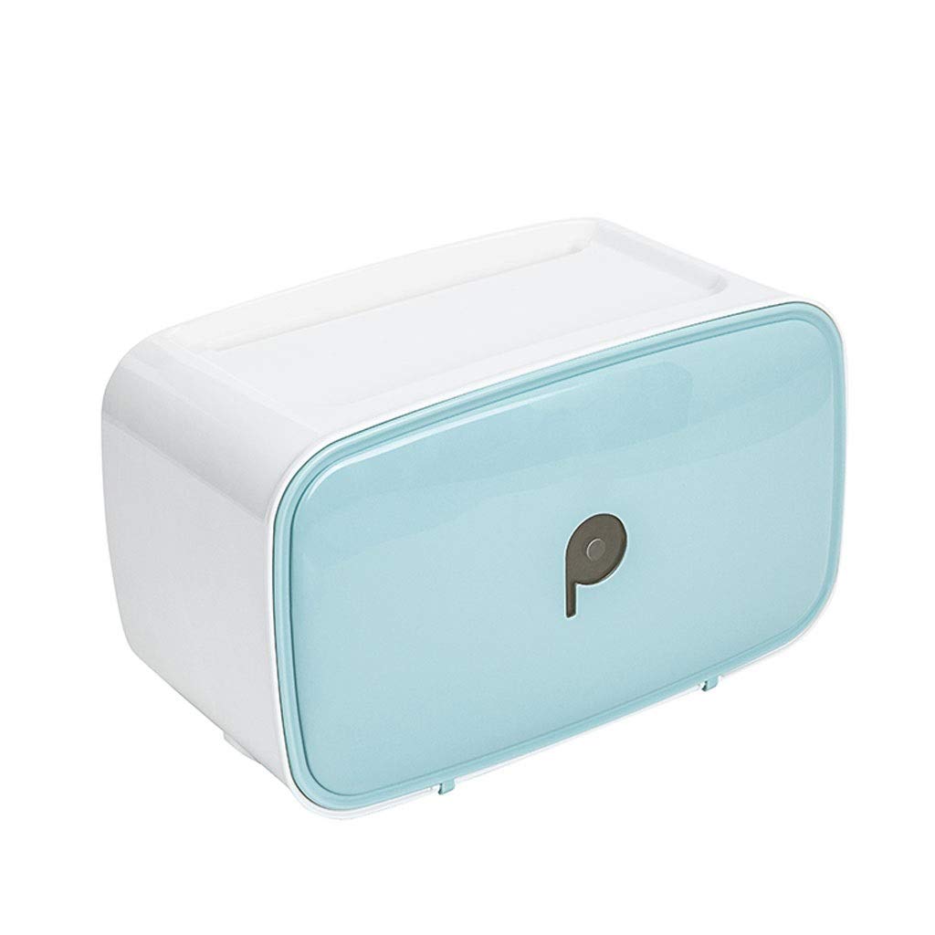 Waterproof Wall Mounted Toilet Paper Holder - European Style Bathroom Tissue Box with Free Punch & Towel Bars - Rustproof & Durable (Blue) - Perfect for Small Bathrooms, Powder Rooms & RVs