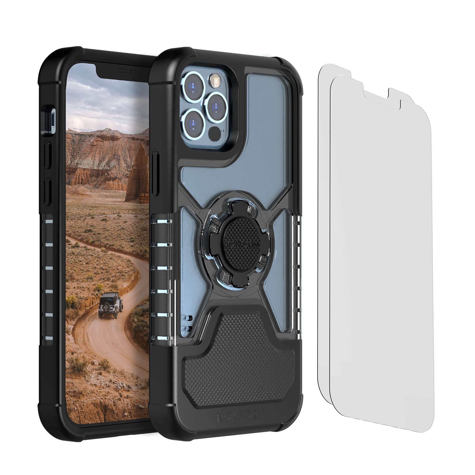Rokform Crystal Clear iPhone 12 & 12 Pro Case with 2-Pack Screen Protectors - Slim Protective Cover for Everyday Use and Outdoor Adventures
