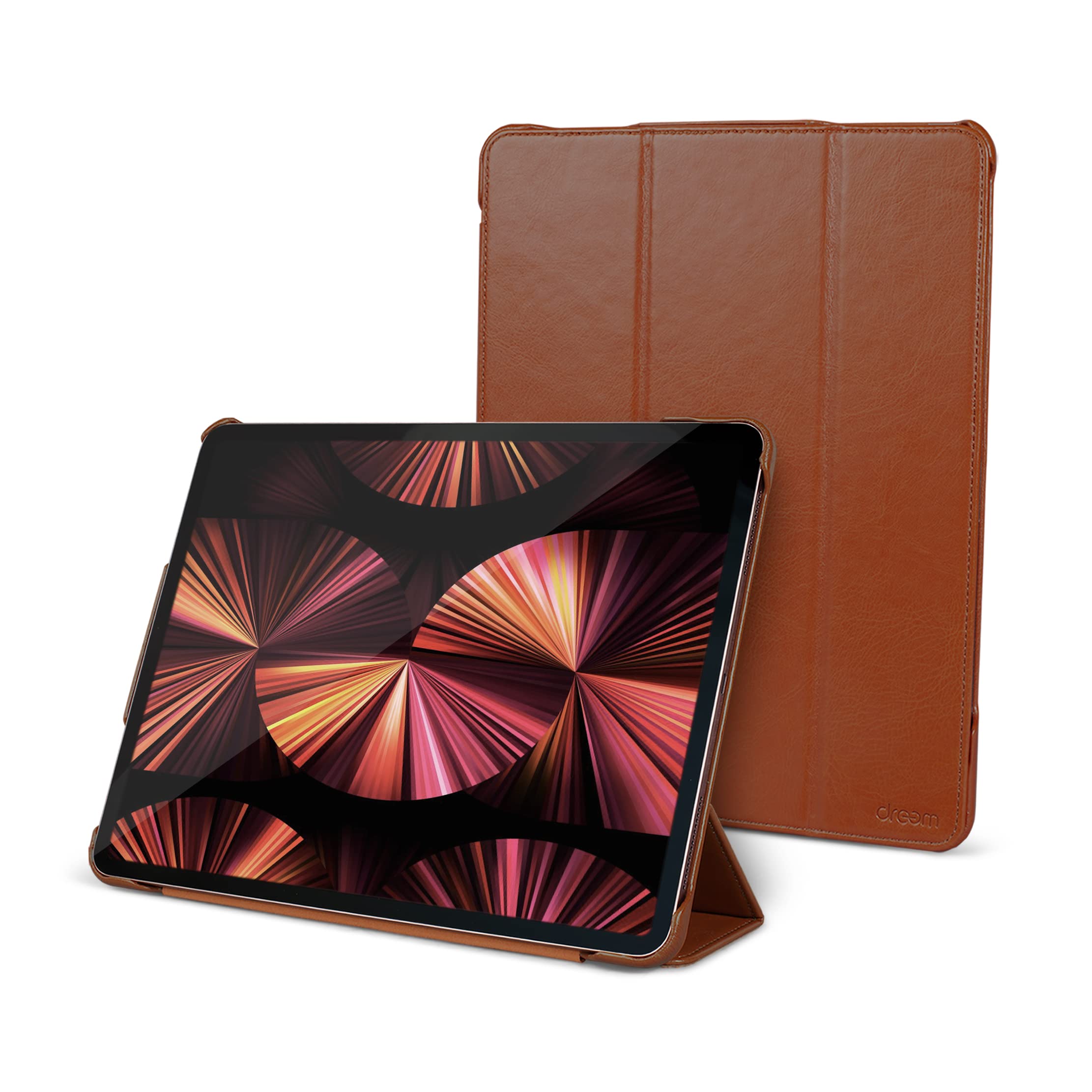 Premium Vegan Leather iPad Pro 12.9 Case (2021-2023) - Slim Folio Stand Cover with Auto Sleep/Wake | Caramel Brown | Perfect for Work, Travel & Home Office Use