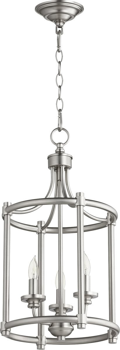 12W Rossington 3-Light Entryway Chandelier in Satin Nickel - Elegant Foyer Lighting Fixture for Hallway, Dining Room & Living Room Decor