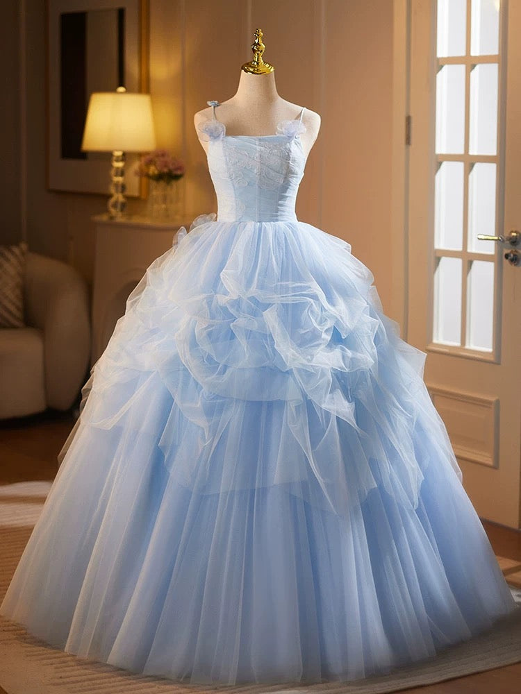 Elegant A-Line Tulle Lace Blue Long Prom Dress - Formal Evening Gown for Homecoming, Ball & Special Occasions