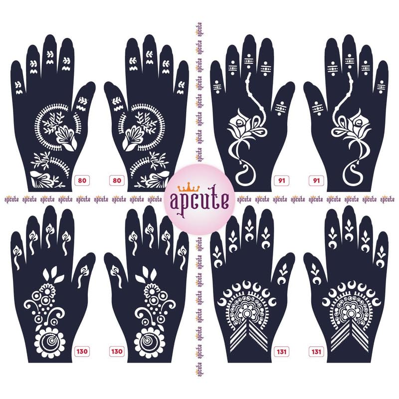 APCUTE 8-Piece Mehendi Design Stencil Set | Temporary Henna Tattoo Stickers for Full Hand Art - Easy 4-Step Application for Women & Girls | Perfect for Weddings, Festivals & Cultural Celebrations