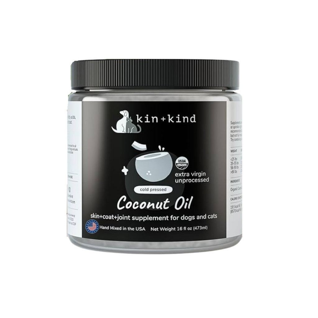 Kin+Kind Organic Dog & Cat Supplement for Hip & Joint, Skin & Coat, Immunity - Coconut Oil for Healthy Digestion & Calm Pets - Perfect for Active Pets & Senior Care