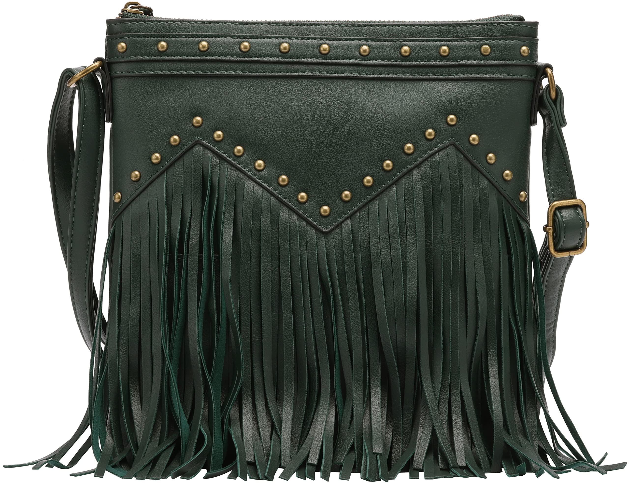 B BRENTANO Vegan Leather Fringed Crossbody Bag with Studs - Stylish Boho Purse for Women, Perfect for Parties, Concerts & Everyday Use