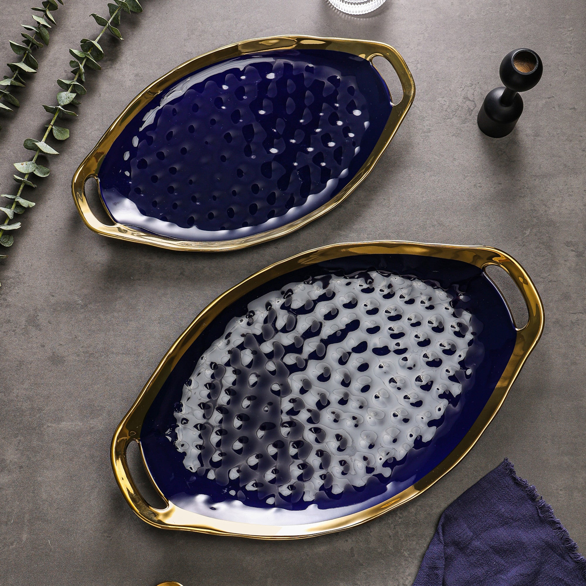 Florian Porcelain Dinner Plates Set of 6 - Elegant Blue Ceramic Service Plates for Fine Dining, Wedding, and Formal Occasions
