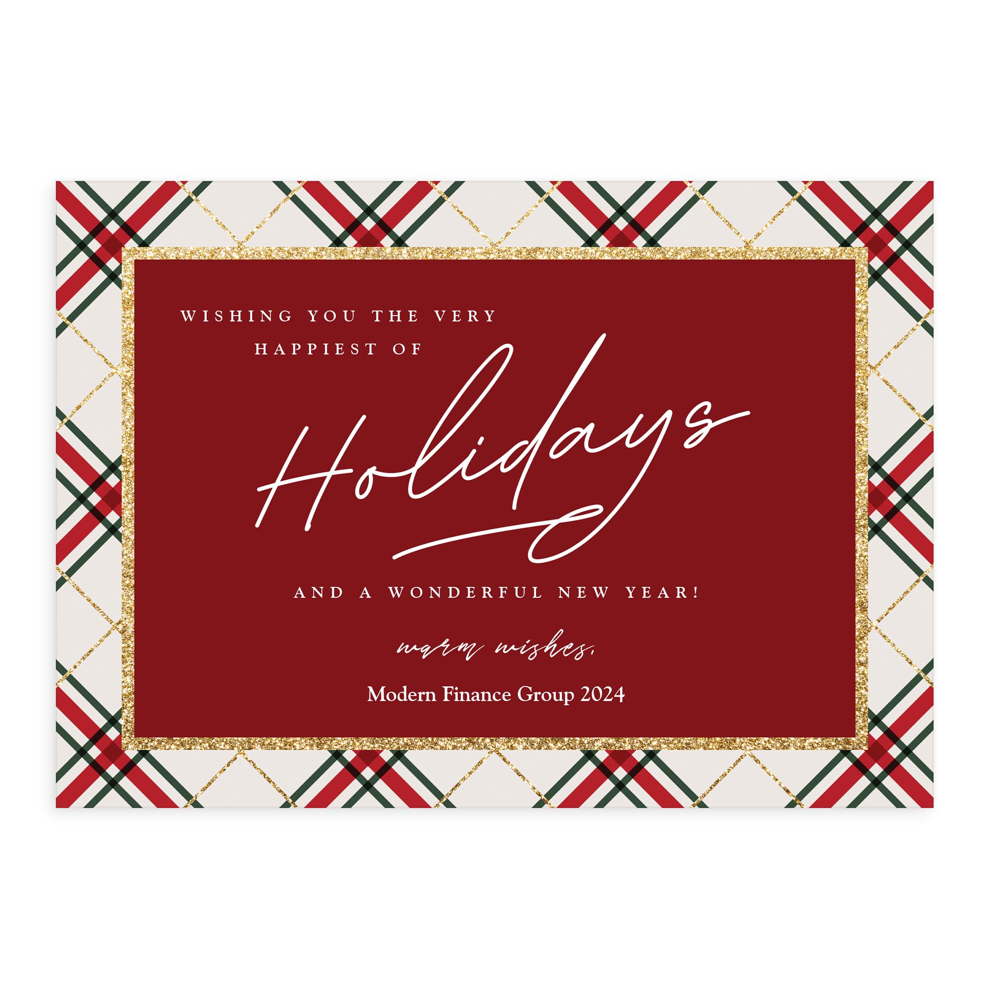 Premium Personalized Business Christmas Cards with Envelopes - 5x7 Rustic Tartan Holiday Cards (100 Count) - 2024 Holiday Greetings for Clients & Employees - Perfect for Corporate Gifting & Seasonal Branding