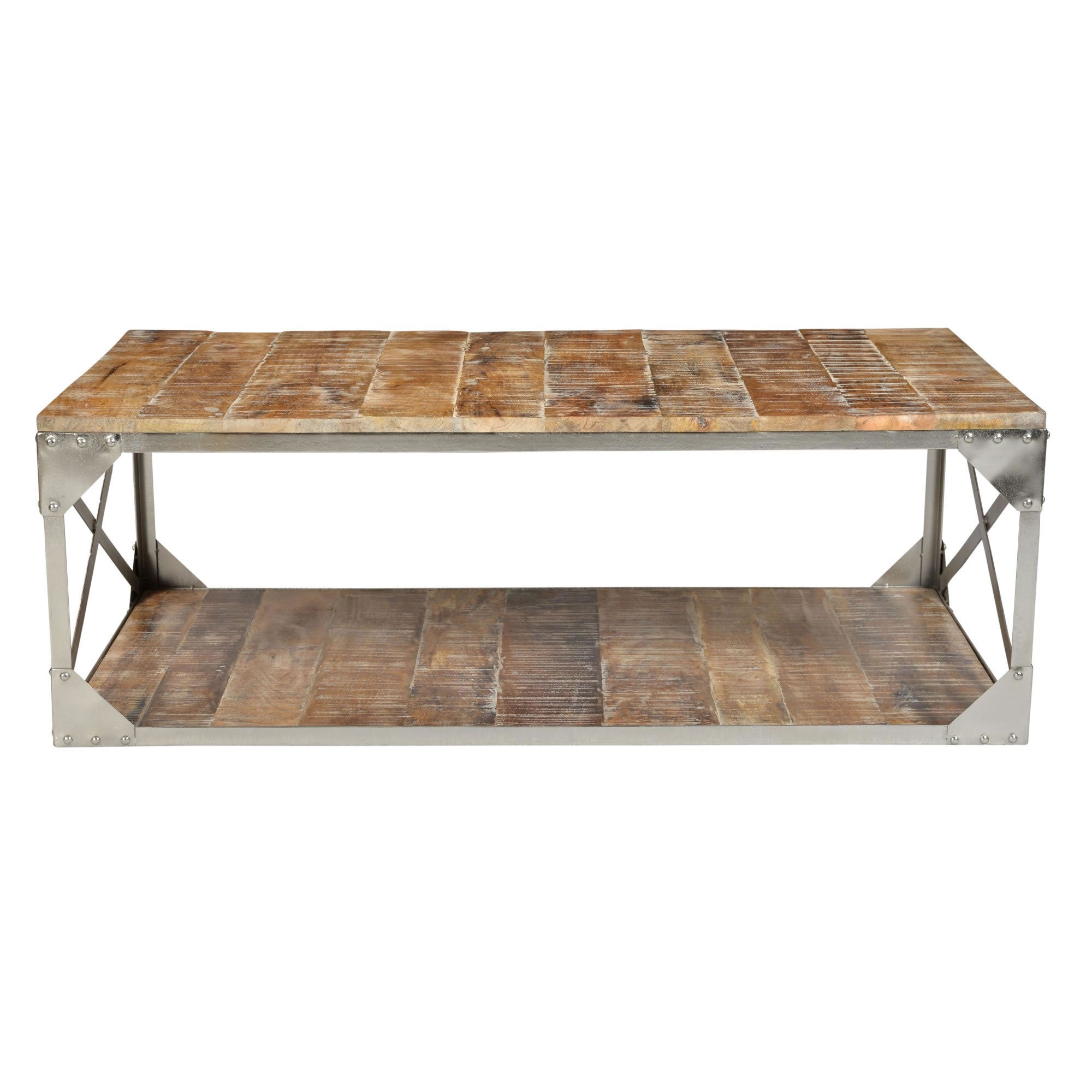 Modern Industrial Coffee Table TC 1196 - Rustic Metal & Wood Living Room Center Table for Home Decor & Small Space Apartments