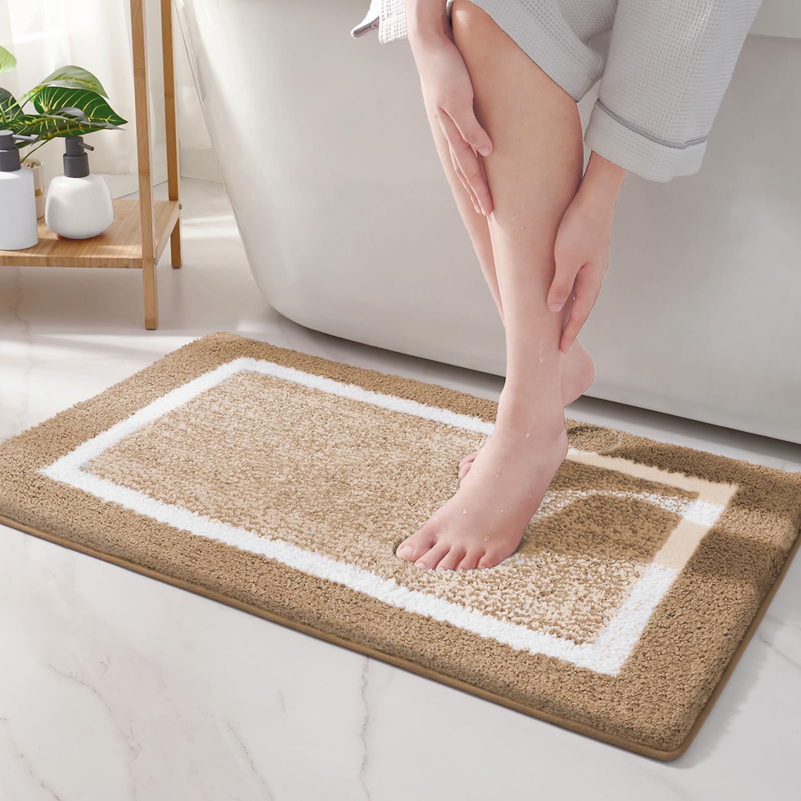 Non-Slip Brown Bathroom Rug - Soft, Absorbent & Quick Dry for Shower & Bathroom