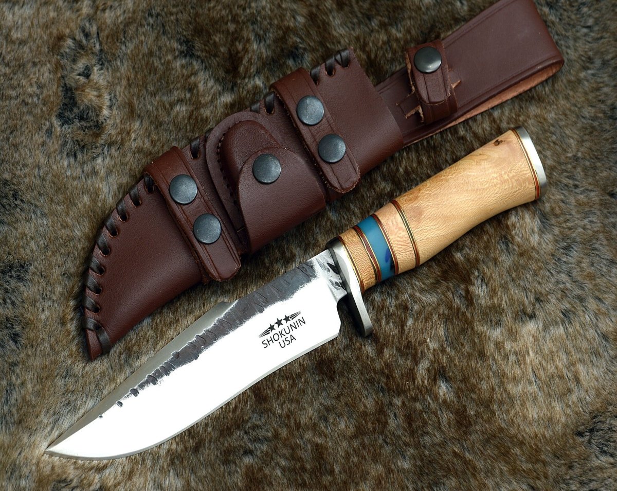 Premium Damascus Steel Bowie Knife with Exotic Leopard Wood Handle - Hunting, Camping & Outdoor Survival Essential