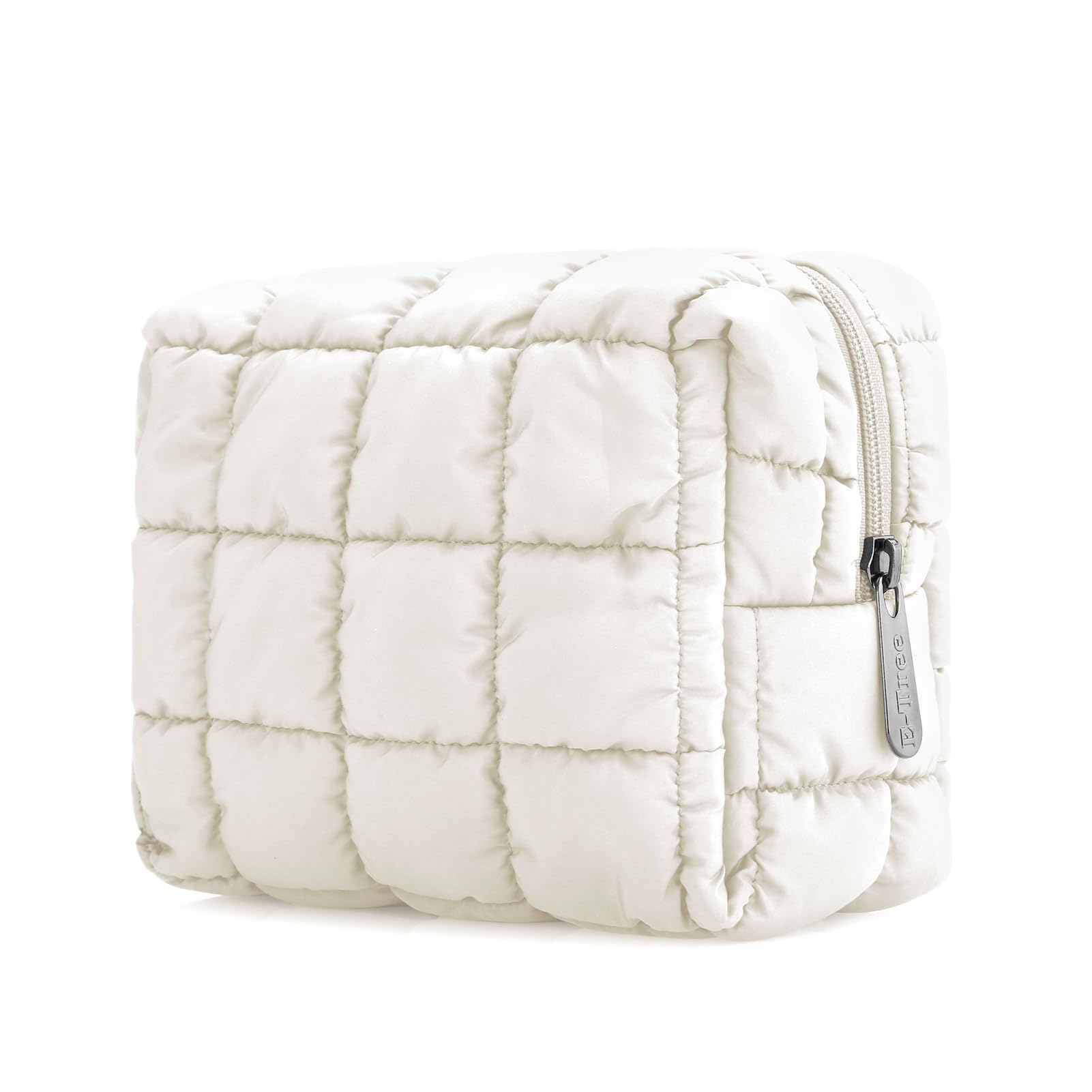 E-Tree Cute Quilted Makeup Bag - Waterproof Cosmetic Organizer Pouch for Travel, Purse & Toiletry Storage - Checkered Pattern Zippered Case (White) - Perfect for Daily Makeup, Gym Essentials & Travel Organization