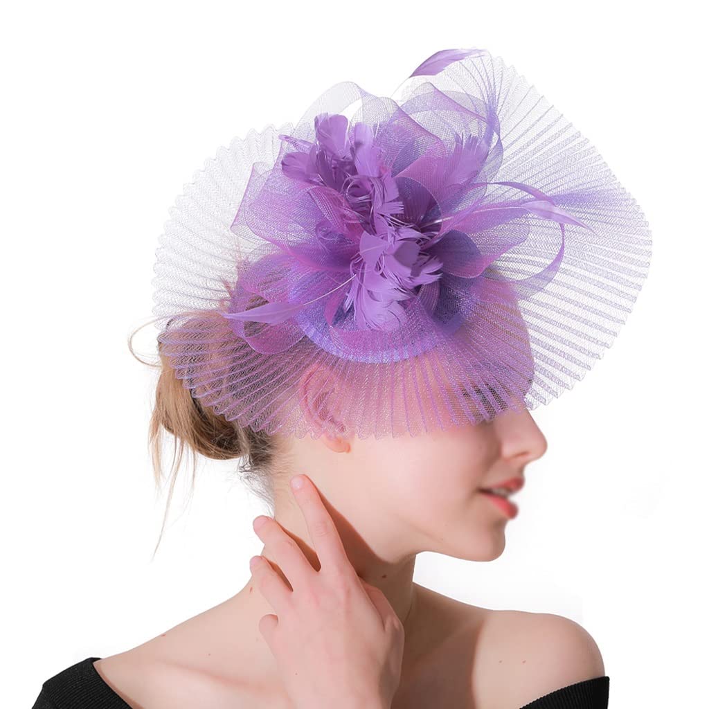 Elegant Women's Fashion Hat Headbands - Wedding, Derby & Cocktail Fedora Hats for Ladies - Femme Hair Accessories (Lavender, 30cm) - Perfect for Bridal, Parties & Special Occasions