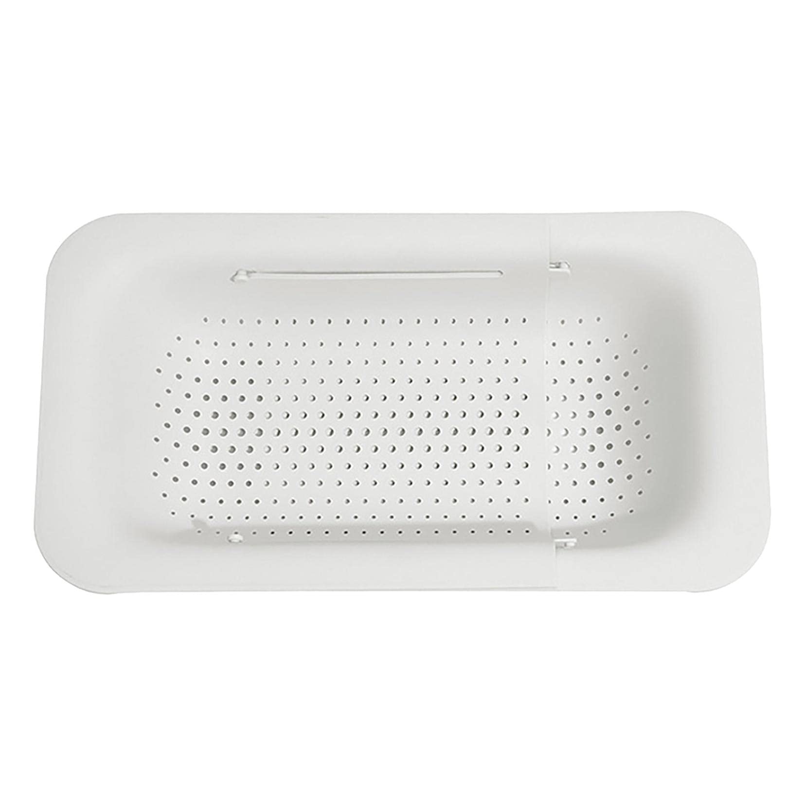 Collapsible Colander Over the Sink Drain Strainer Basket - Expandable Plastic Kitchen Sink Strainer for Washing Fruits & Vegetables - Space Saving Retractable Design (White) - Perfect for Small Kitchens, Camping & RVs