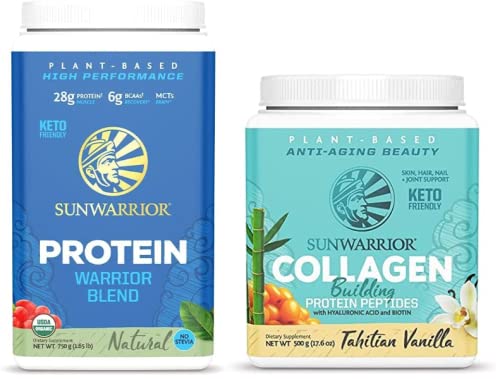 Sunwarrior Vegan Warrior Blend Protein Powder with BCAAs, Pea Protein & Collagen-Building Peptides | Plant-Based Protein Supplement with Hyaluronic Acid & Biotin for Muscle Recovery & Skin Health | Ideal for Post-Workout, Smoothies & Vegan Nutrition