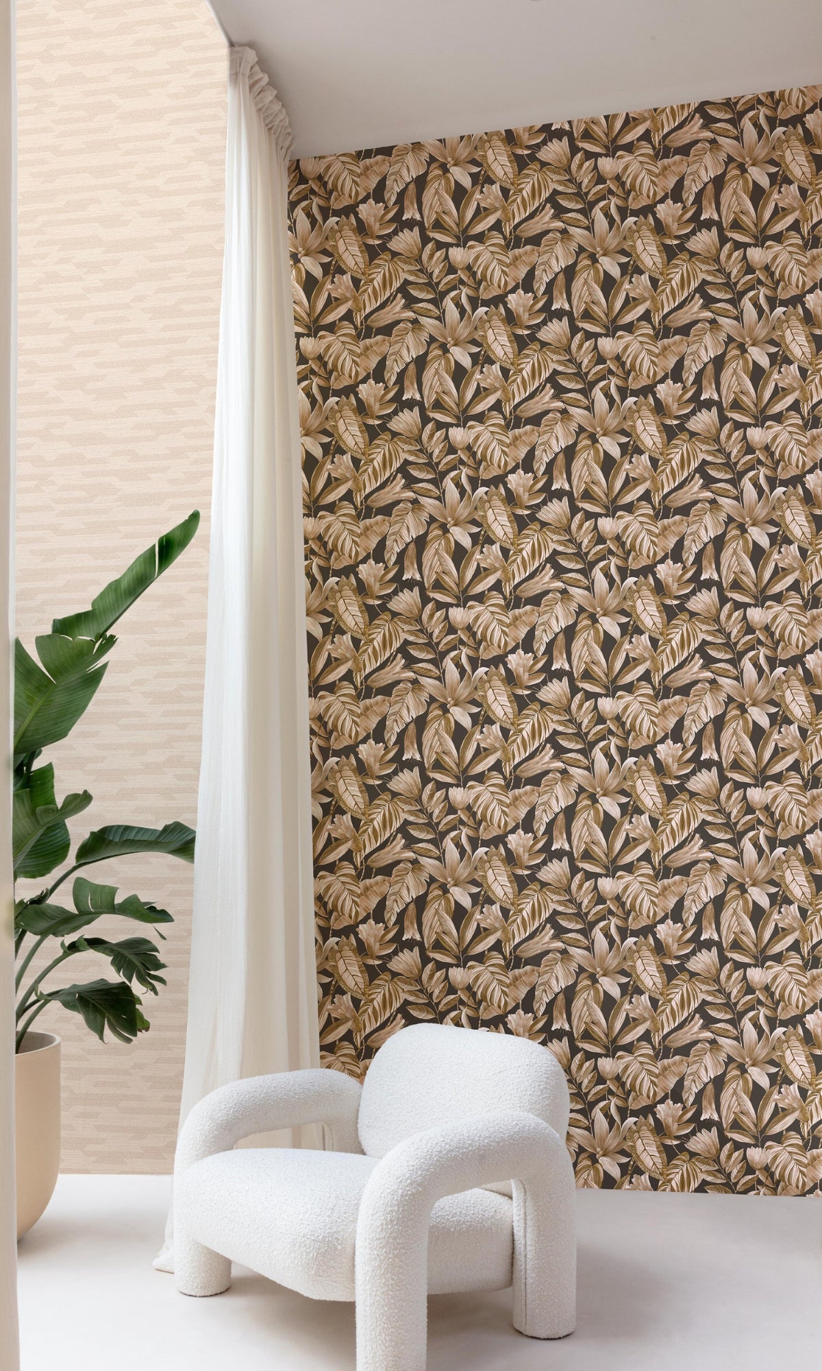 Brown Tropical Jungle Leaves Wallpaper R9261 - Nature-Inspired Peel & Stick Wall Mural for Living Room, Bedroom, or Nursery Decor