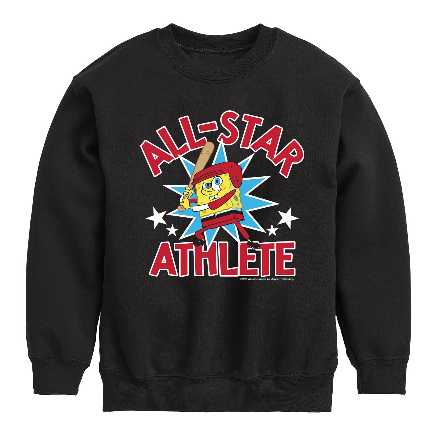 SpongeBob SquarePants American All Star Fleece Sweatshirt for Toddler & Youth | Soft Crewneck Pullover | Kids Cartoon Character Hoodie for School, Playdates & Family Outings