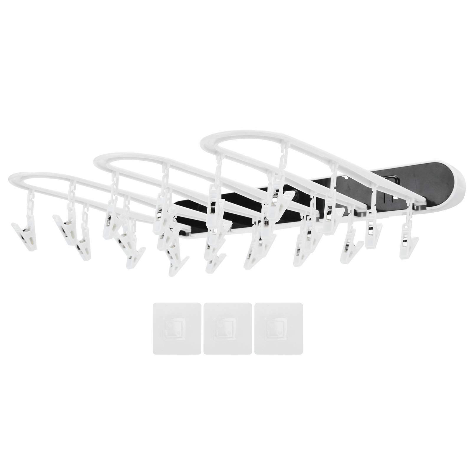 Foldable Wall Mounted Laundry Drying Rack with Clips - Space Saving Socks & Underwear Organizer for Bathroom, Closet, or Dorm Room Storage