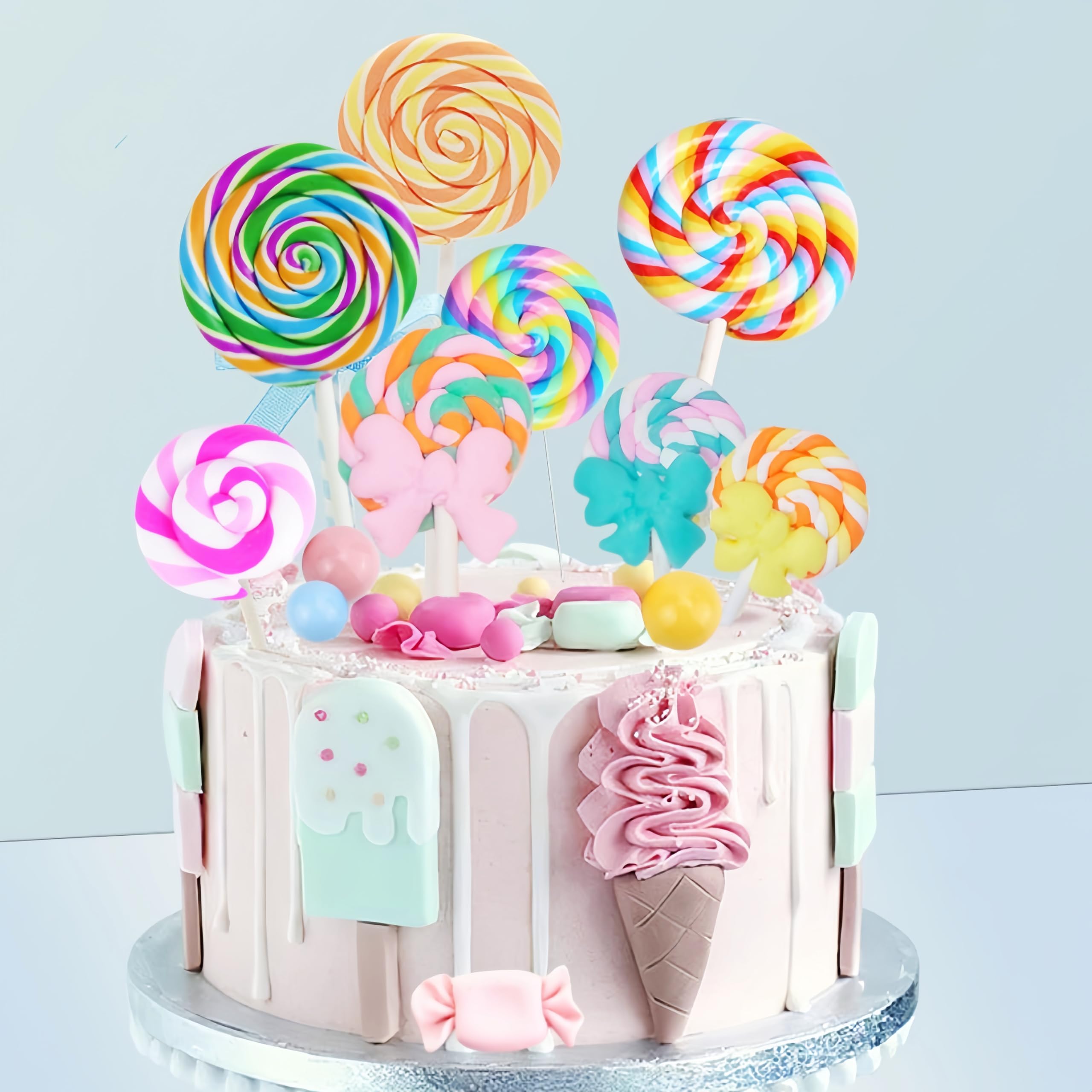 Colorful Candyland Cupcake Toppers - Lollipop Cake Decorations for Birthday Parties, Baby Showers & Wedding Desserts | Fun Candy Bow Toppers for Cupcakes, Cakes & Sweet Treats