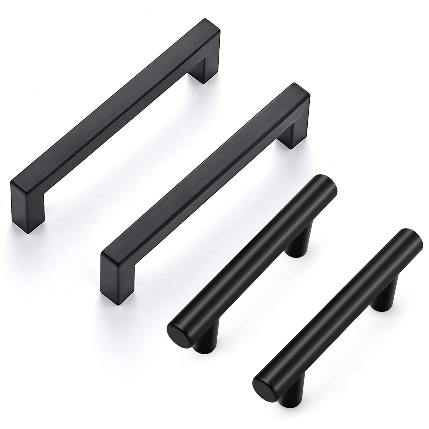 30 Pack Matte Black 5 Inch & 4 Inch Kitchen Cabinet Handles and Pulls - Durable Square Design for Modern Cabinets, Drawers, and Furniture