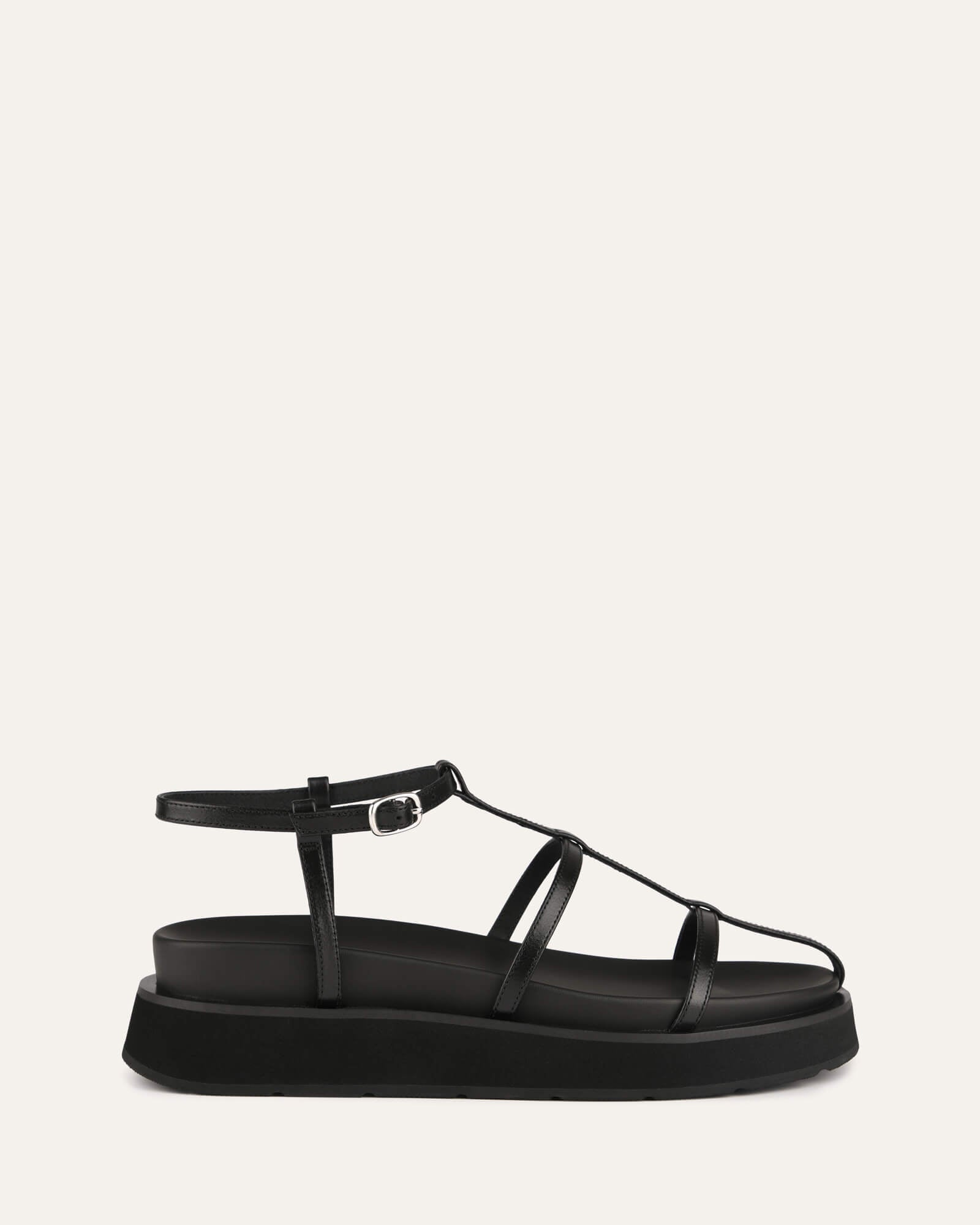 MINA Women's Black Leather Flat Sandals - Comfortable Casual Summer Shoes for Beach, Walking & Travel
